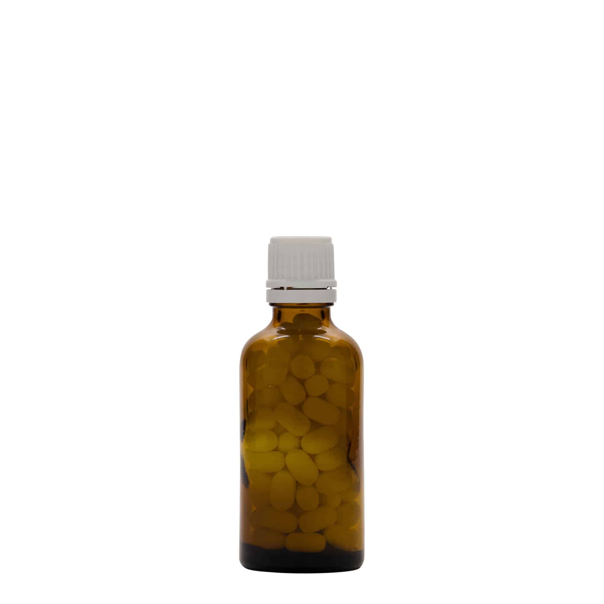 50 ml bottiglia medicinale, vetro, marrone, bocca: DIN 18