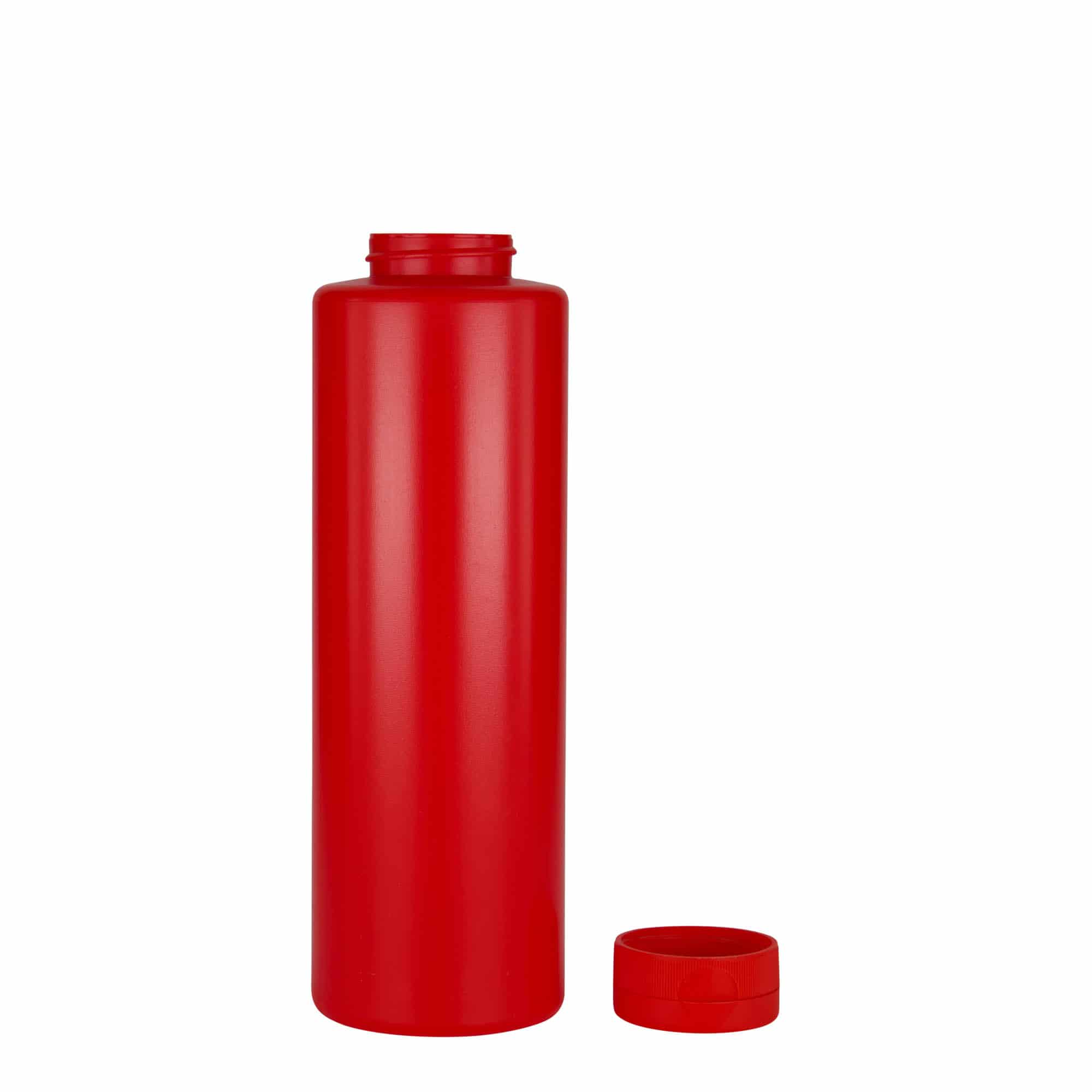 500 ml Bottiglia per salse, plastica LDPE, rosso, imboccatura: GPI 38/400