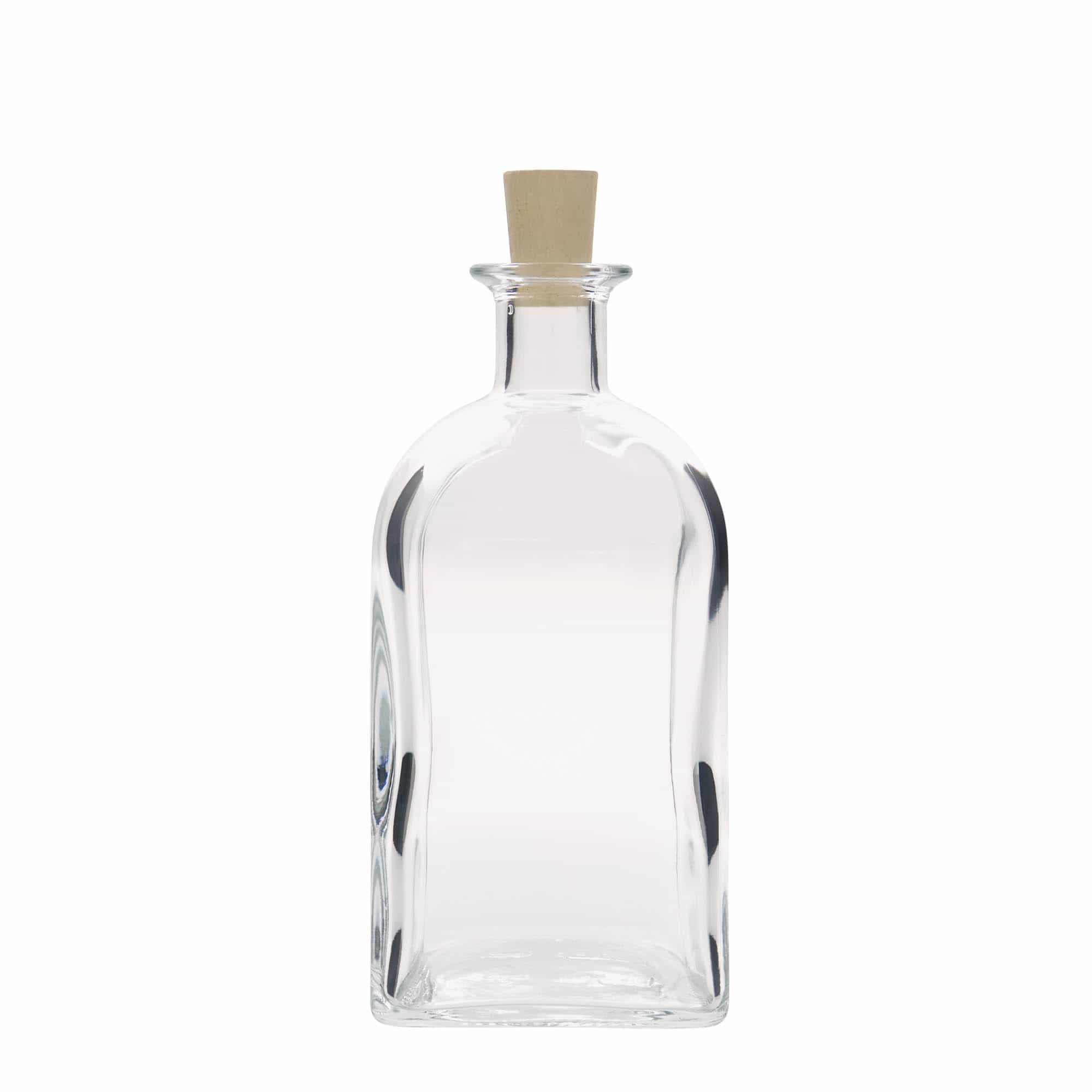 700 ml Bottiglia da farmacia 'Carré', vetro, quadrata, imboccatura: fascetta