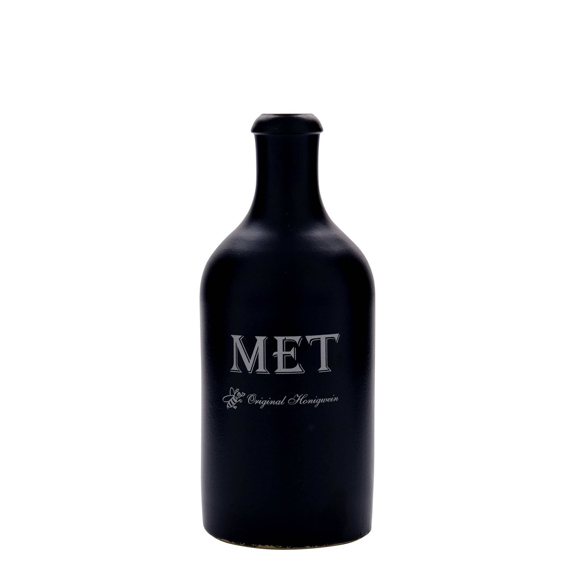 Boccale da 500 ml, motivo: idromele, gres, nero, bocca: sughero