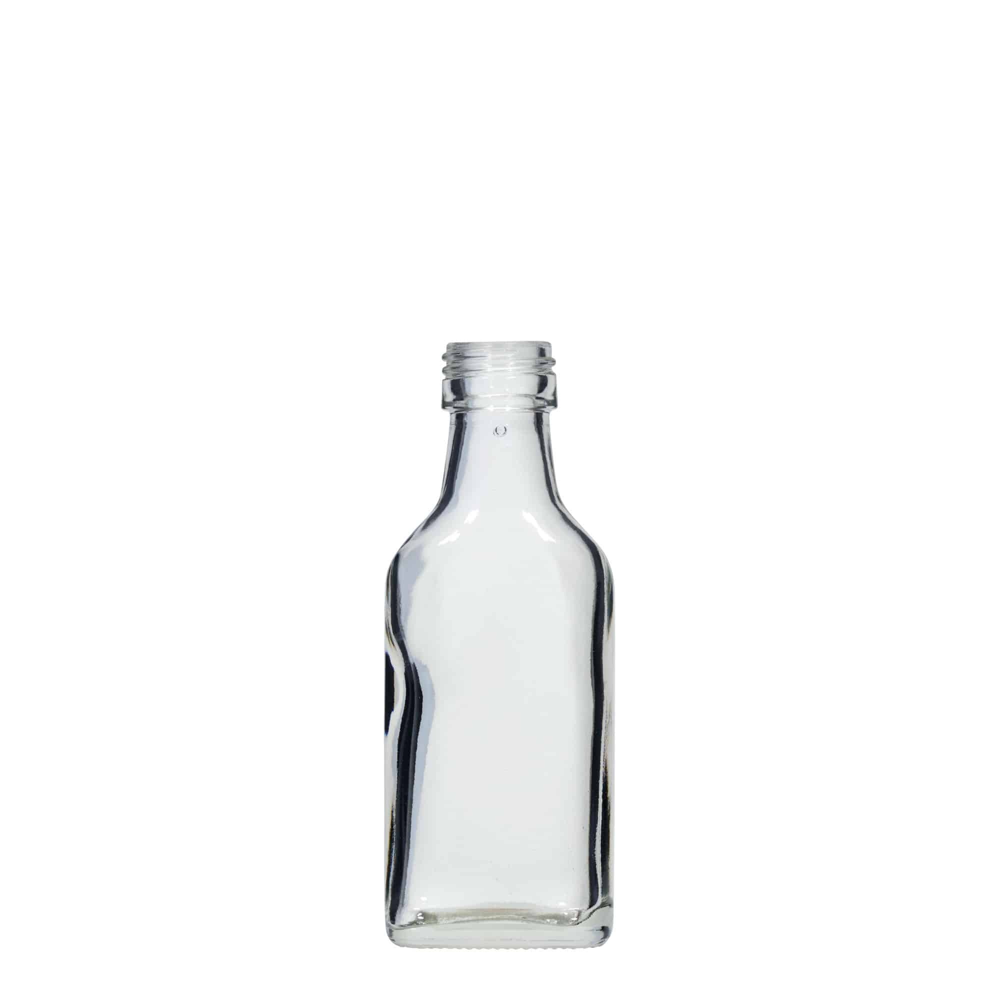 40 ml Fiaschetta tascabile, rettangolare, vetro, imboccatura: PP 22 40 ml Fiaschetta tascabile, rettangolare, vetro, imboccatura: PP 22