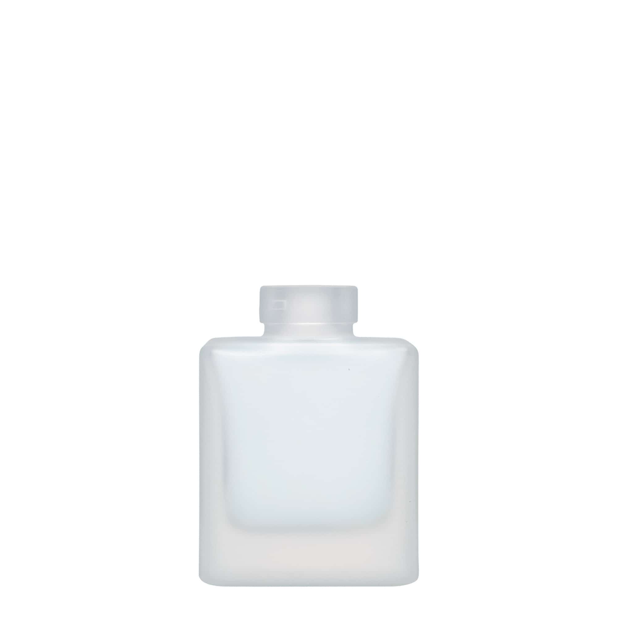 100 ml Bottiglia di vetro 'Cube', quadrata, effetto ghiaccio, imboccatura: fascetta 100 ml Bottiglia di vetro 'Cube', quadrata, effetto ghiaccio, imboccatura: fascetta