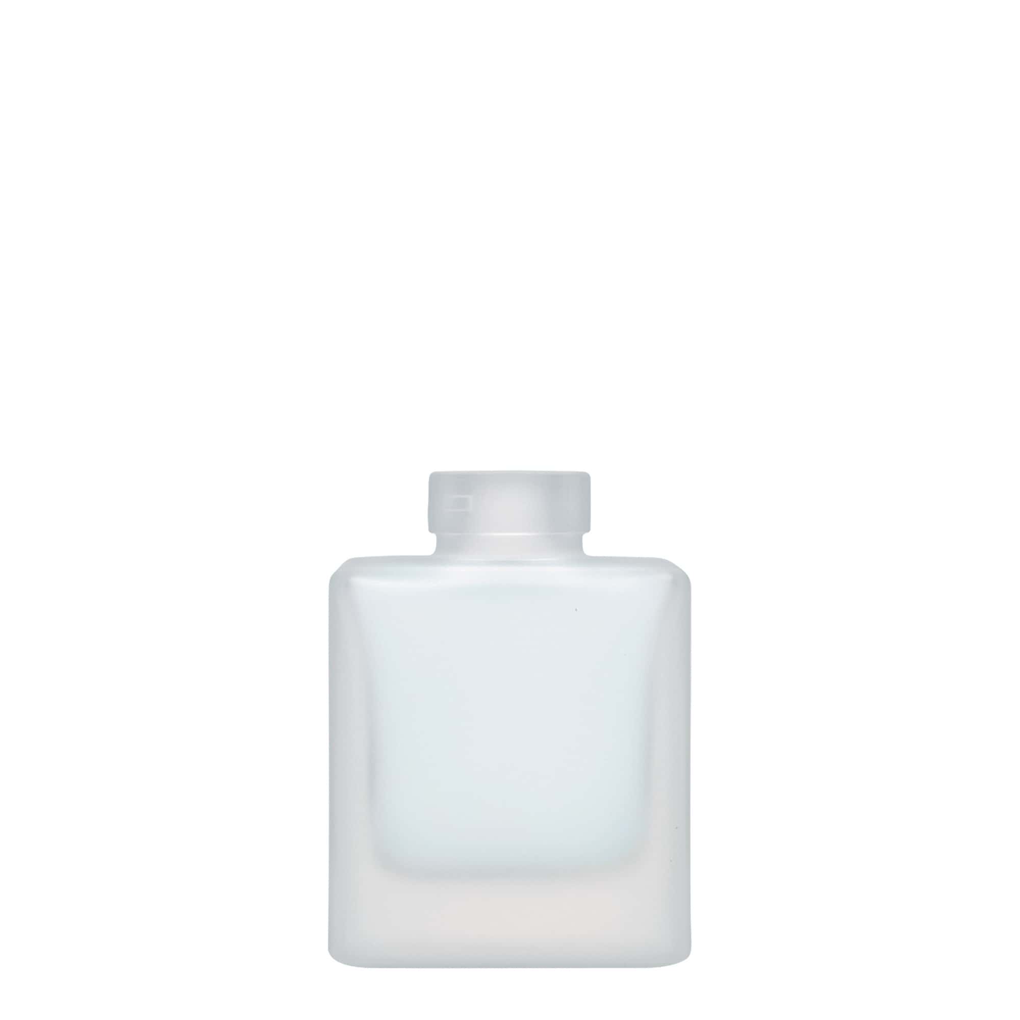Bottiglia di vetro da 100 ml 'Cube', quadrata, ghiacciata, bocca: sughero Bottiglia di vetro da 100 ml 'Cube', quadrata, ghiacciata, bocca: sughero