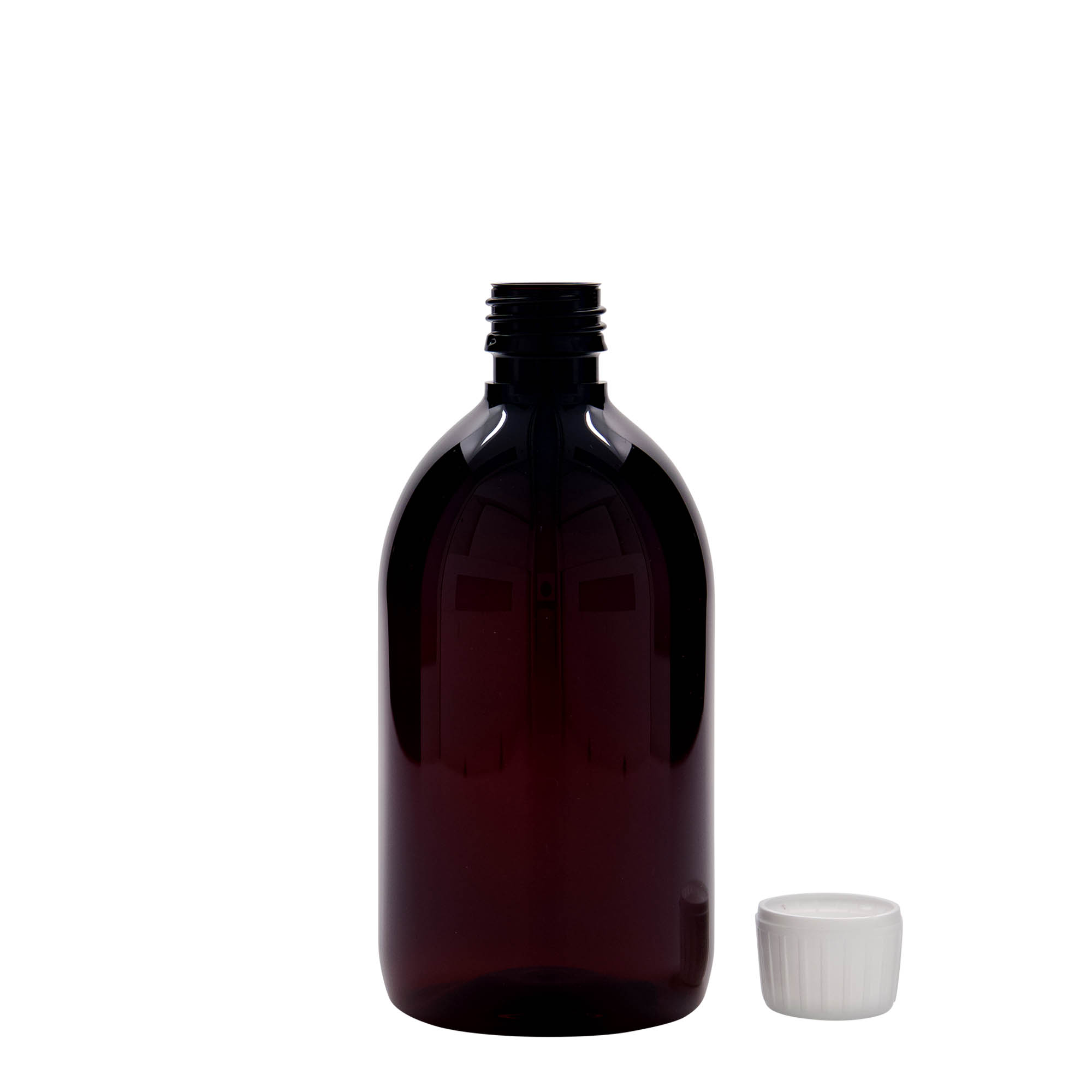 500 ml bottiglia medica in PET, marrone, plastica, bocca: PP 28
