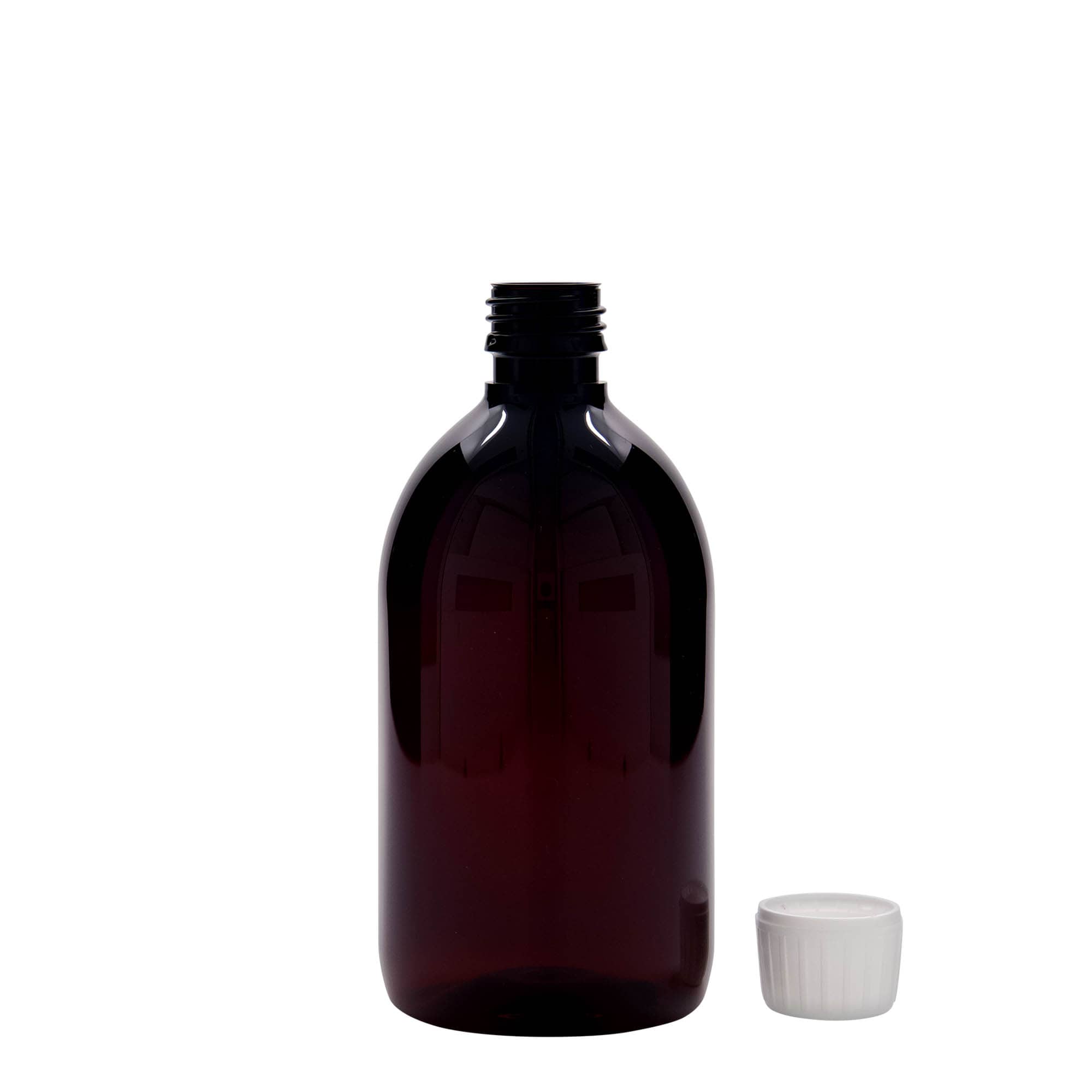 500 ml bottiglia medica in PET, marrone, plastica, bocca: PP 28