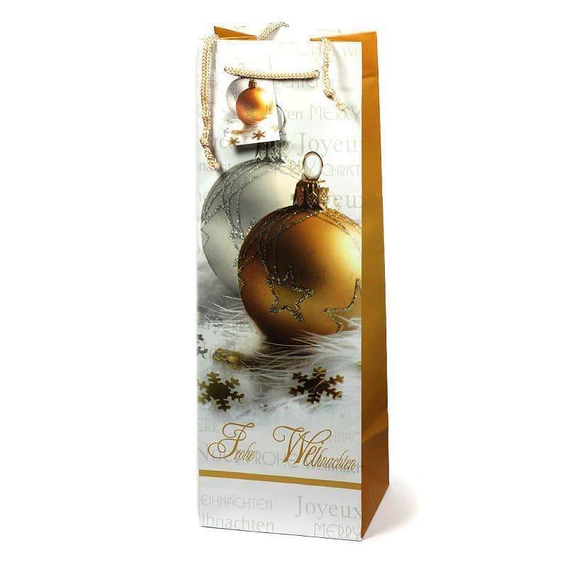 Sacchetto portabottiglie, motivo: Buon Natale, quadrato, carta, oro Sacchetto portabottiglie, motivo: Buon Natale, quadrato, carta, oro