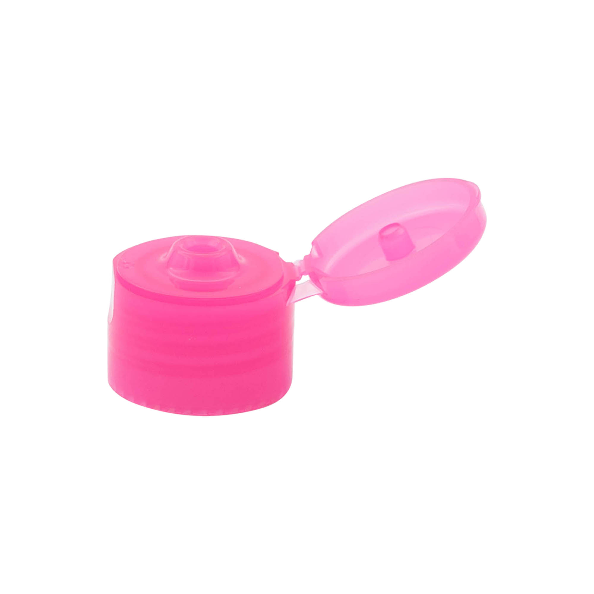 Chiusura a vite con cerniera a battente, plastica PP, rosa, per bocca: 24/410 Chiusura a vite con cerniera a battente, plastica PP, rosa, per bocca: 24/410