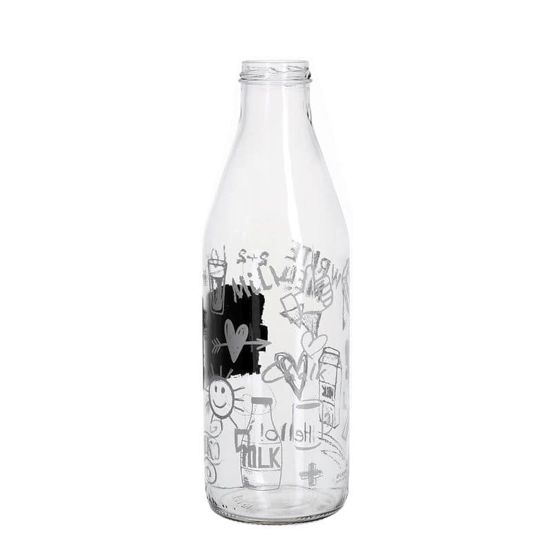 1.000 ml Bottiglia per latte 'Etichetta/lavagna', vetro, imboccatura: Twist-Off (TO 43)