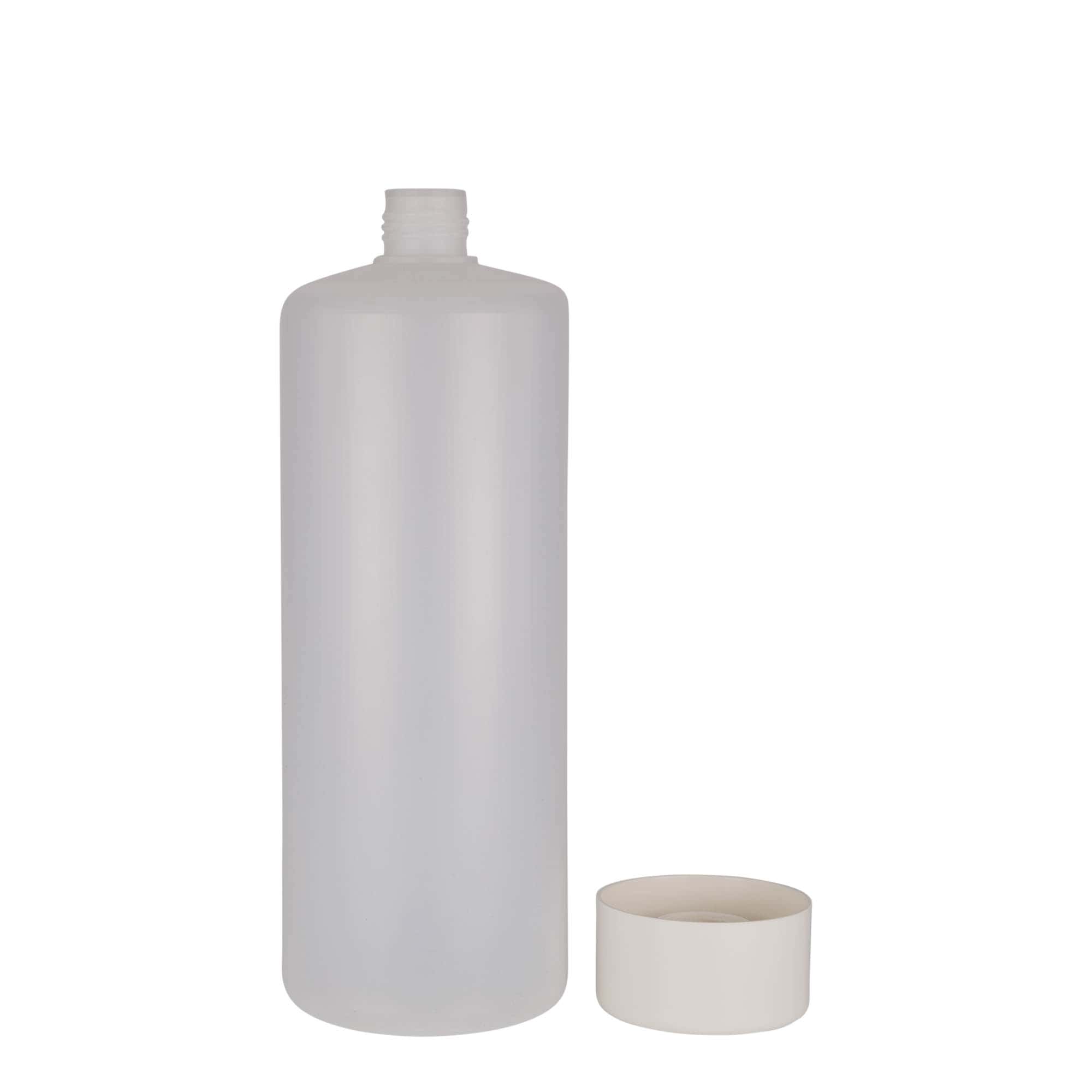1.000 ml Bottiglia cilindrica, plastica PE, naturale, imboccatura: a vite