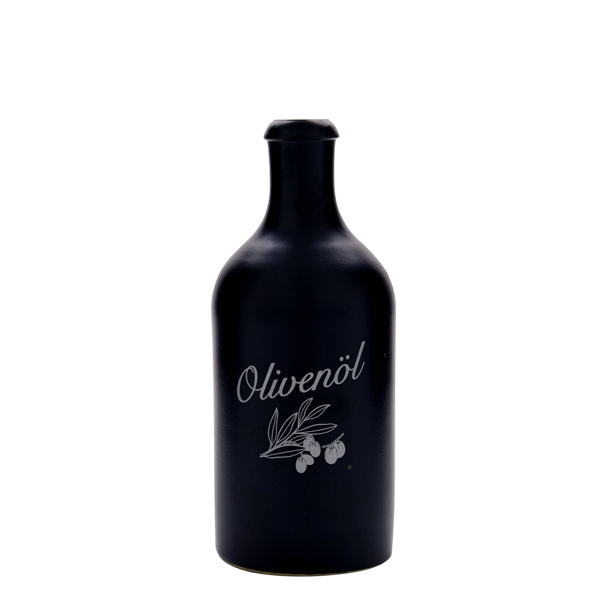Boccale in terracotta da 500 ml, motivo: olio d'oliva, gres, nero, bocca: sughero