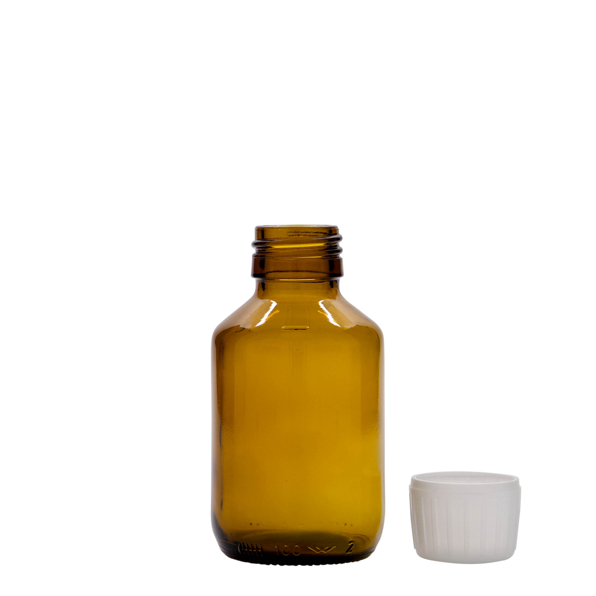 100 ml bottiglia medicinale, marrone, vetro, bocca: PP 28