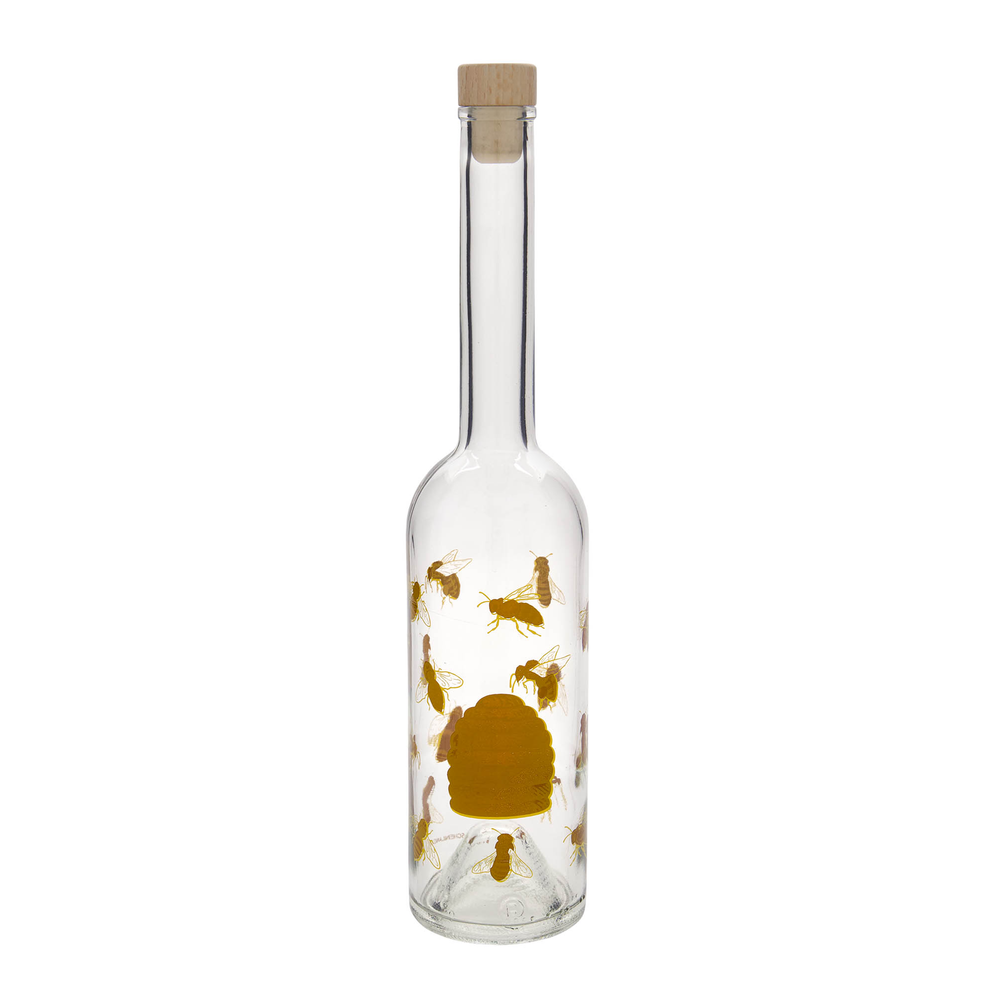 Bottiglia di vetro da 500 ml 'Opera', motivo: api, bocca: sughero Bottiglia di vetro da 500 ml 'Opera', motivo: api, bocca: sughero