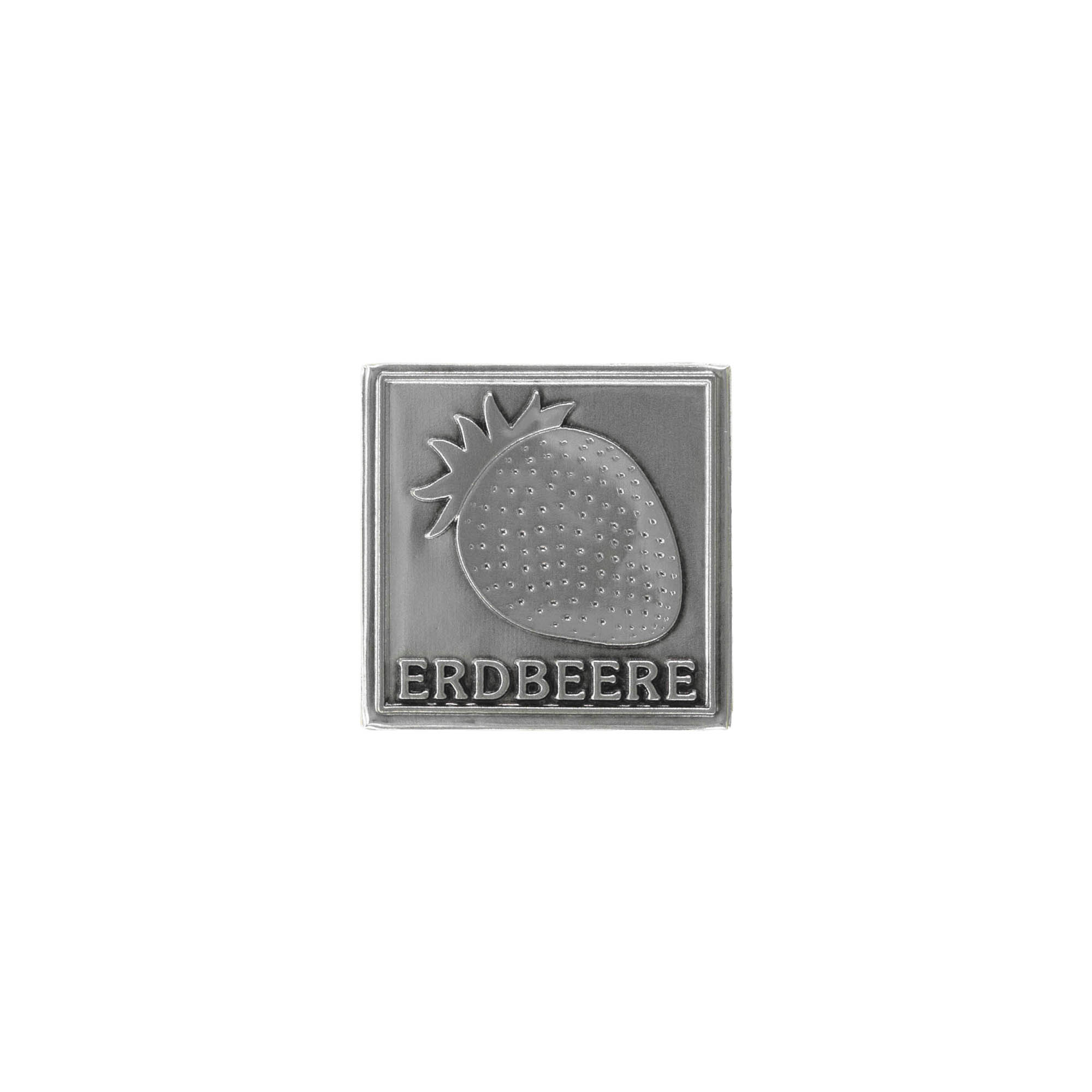 Etichetta in stagno 'Fragola', quadrata, metallo, argento Etichetta in stagno 'Fragola', quadrata, metallo, argento