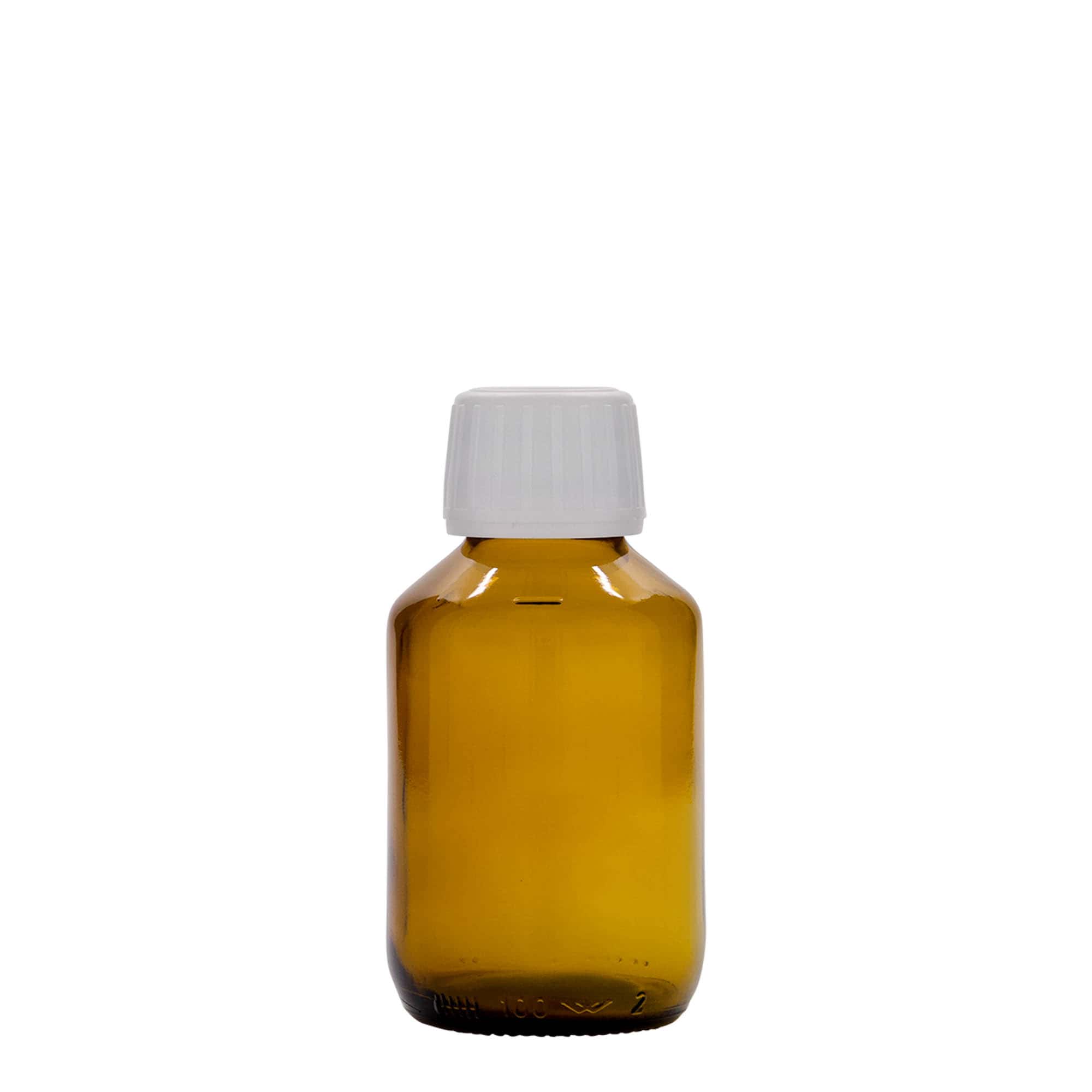 100 ml bottiglia medicinale, marrone, vetro, bocca: PP 28