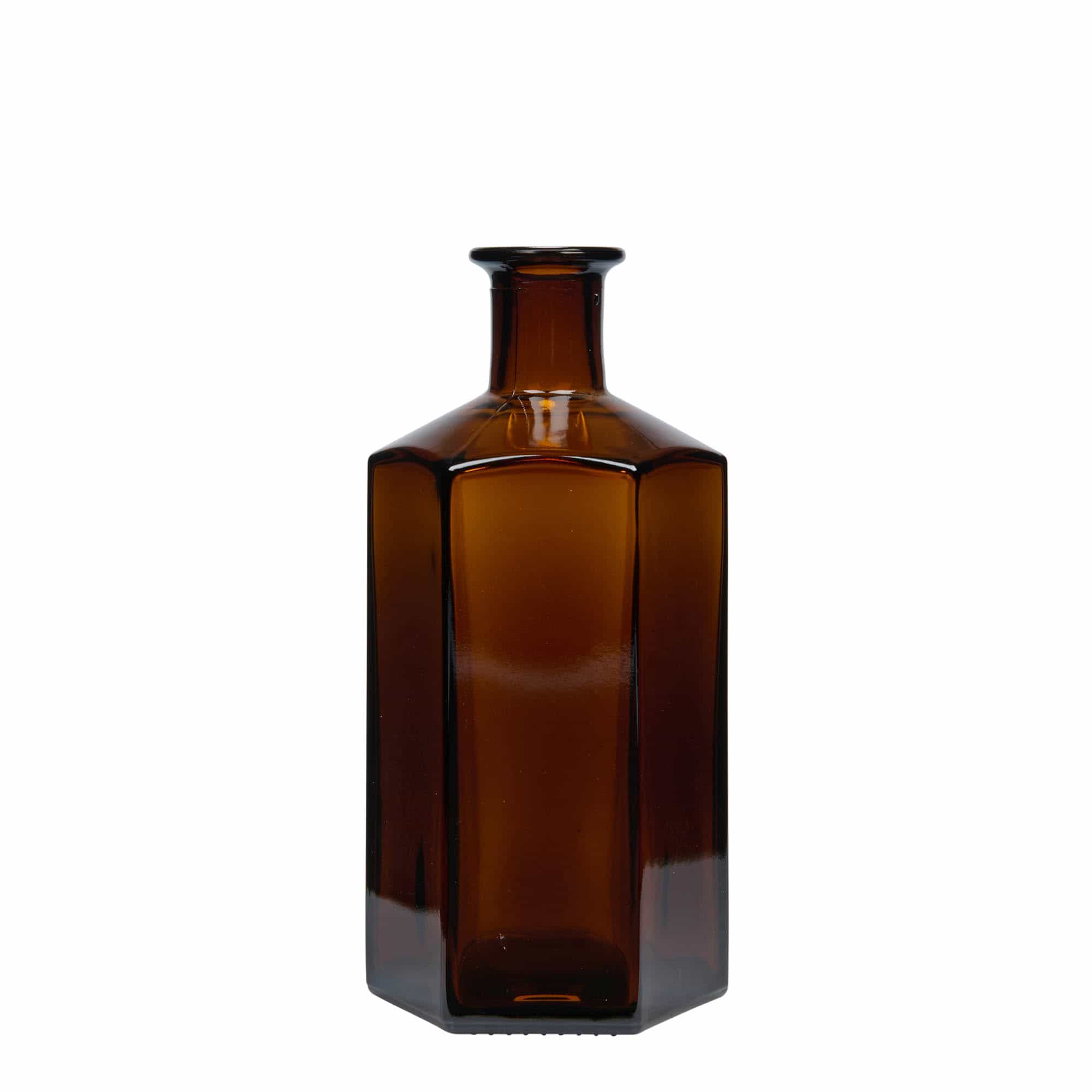 500 ml Bottiglia da farmacia. vetro 'Jimmy'. esagonale. marrone. imboccatura: fascetta 500 ml Bottiglia da farmacia. vetro 'Jimmy'. esagonale. marrone. imboccatura: fascetta