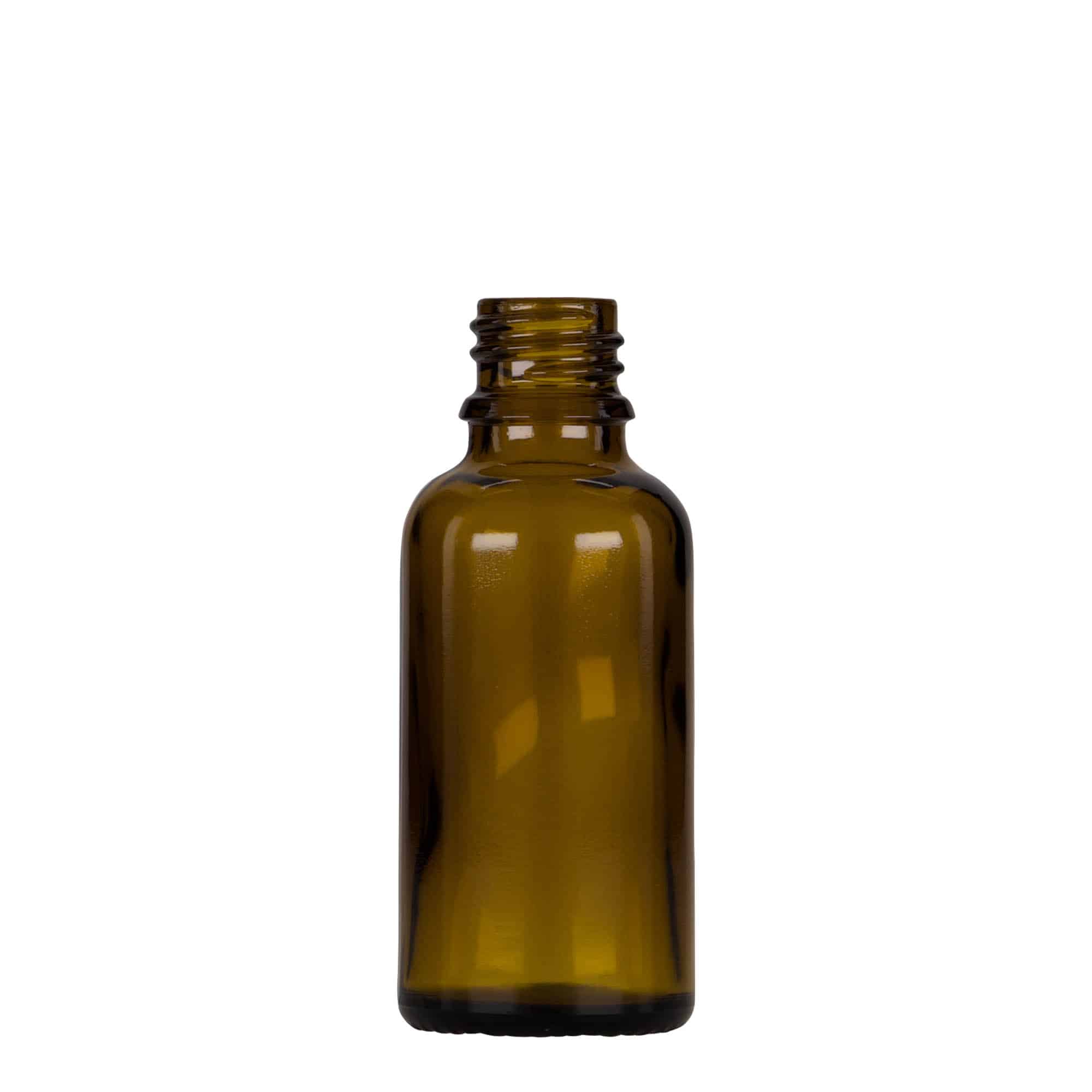 30 ml Boccetta con contagocce, vetro, marrone-nero, imboccatura: DIN 18