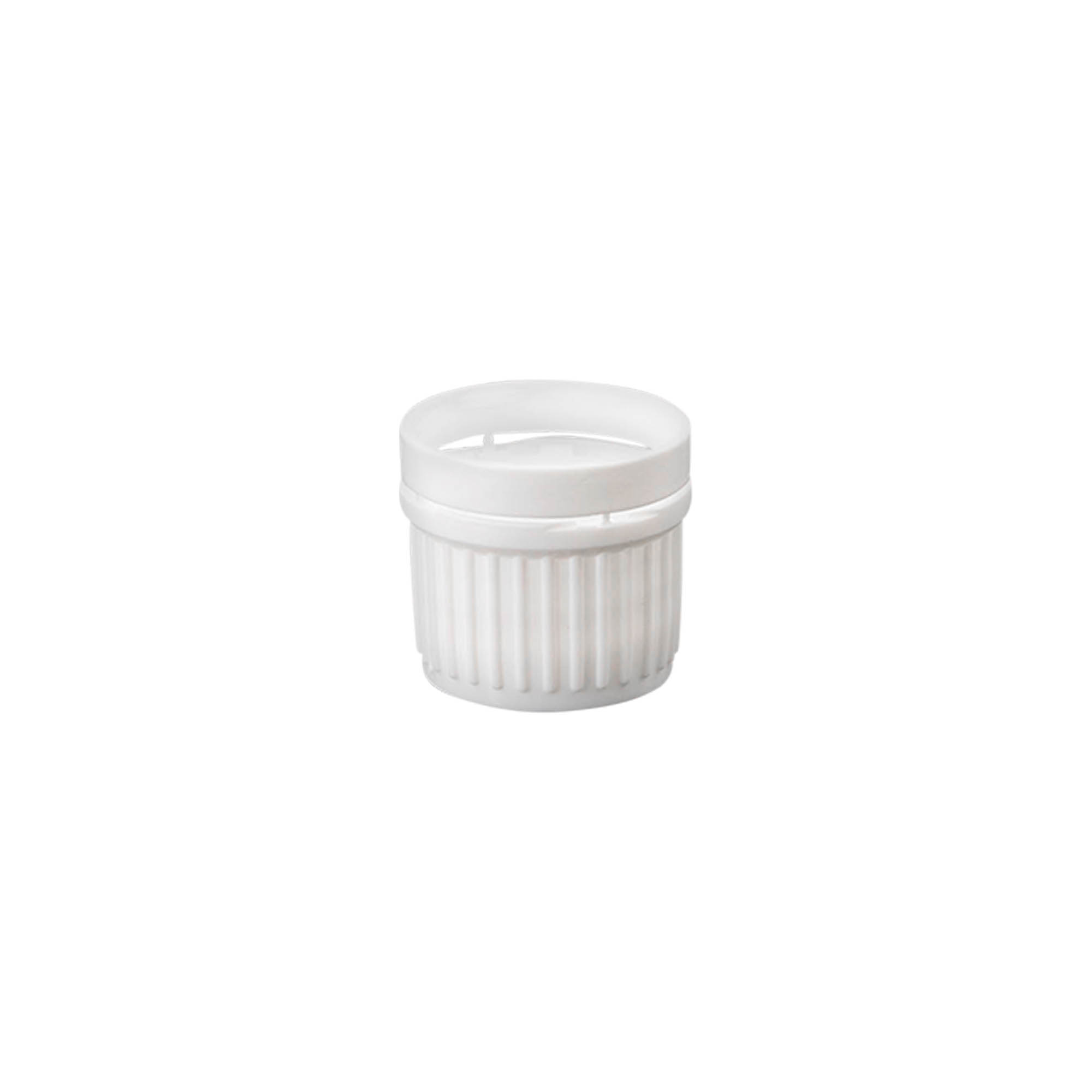 Tappo a vite con sigillo di originalità, plastica PE, bianco, per bocca: DIN 18 Tappo a vite con sigillo di originalità, plastica PE, bianco, per bocca: DIN 18