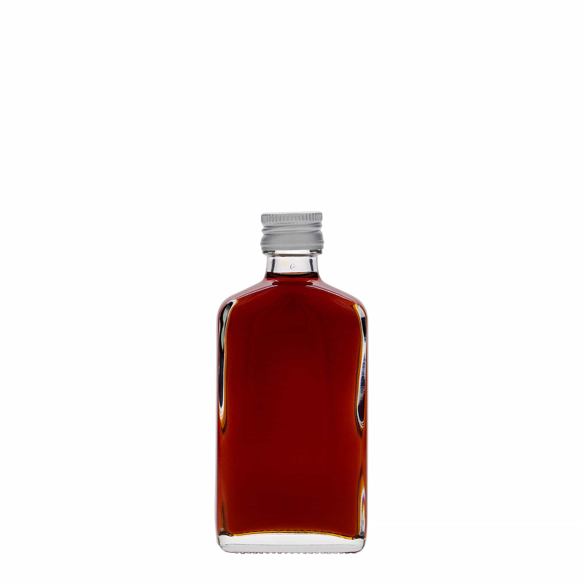 Bottiglia tascabile da 50 ml, rettangolare, vetro, bocca: PP 18 Bottiglia tascabile da 50 ml, rettangolare, vetro, bocca: PP 18