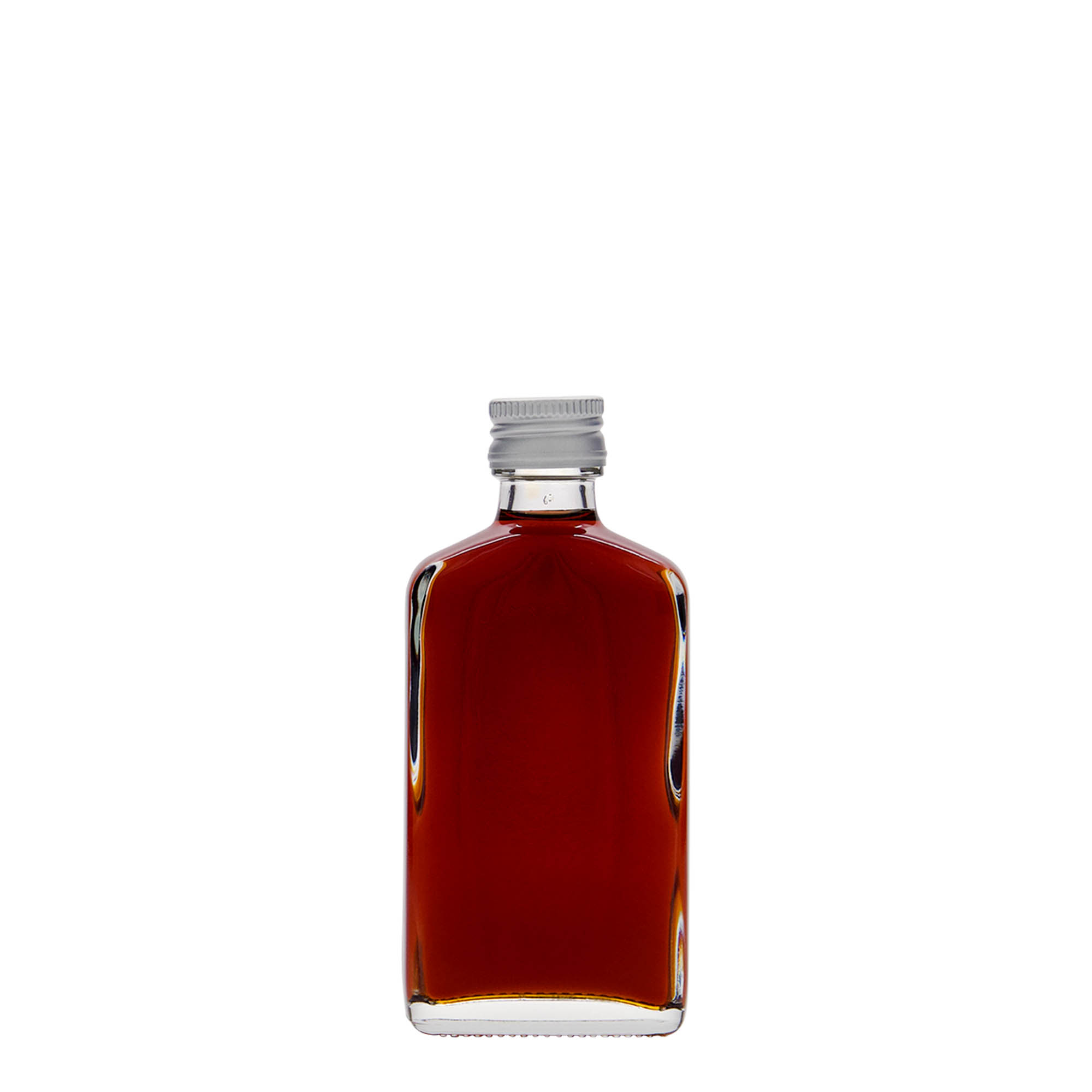 Bottiglia tascabile da 50 ml, rettangolare, vetro, bocca: PP 18 Bottiglia tascabile da 50 ml, rettangolare, vetro, bocca: PP 18