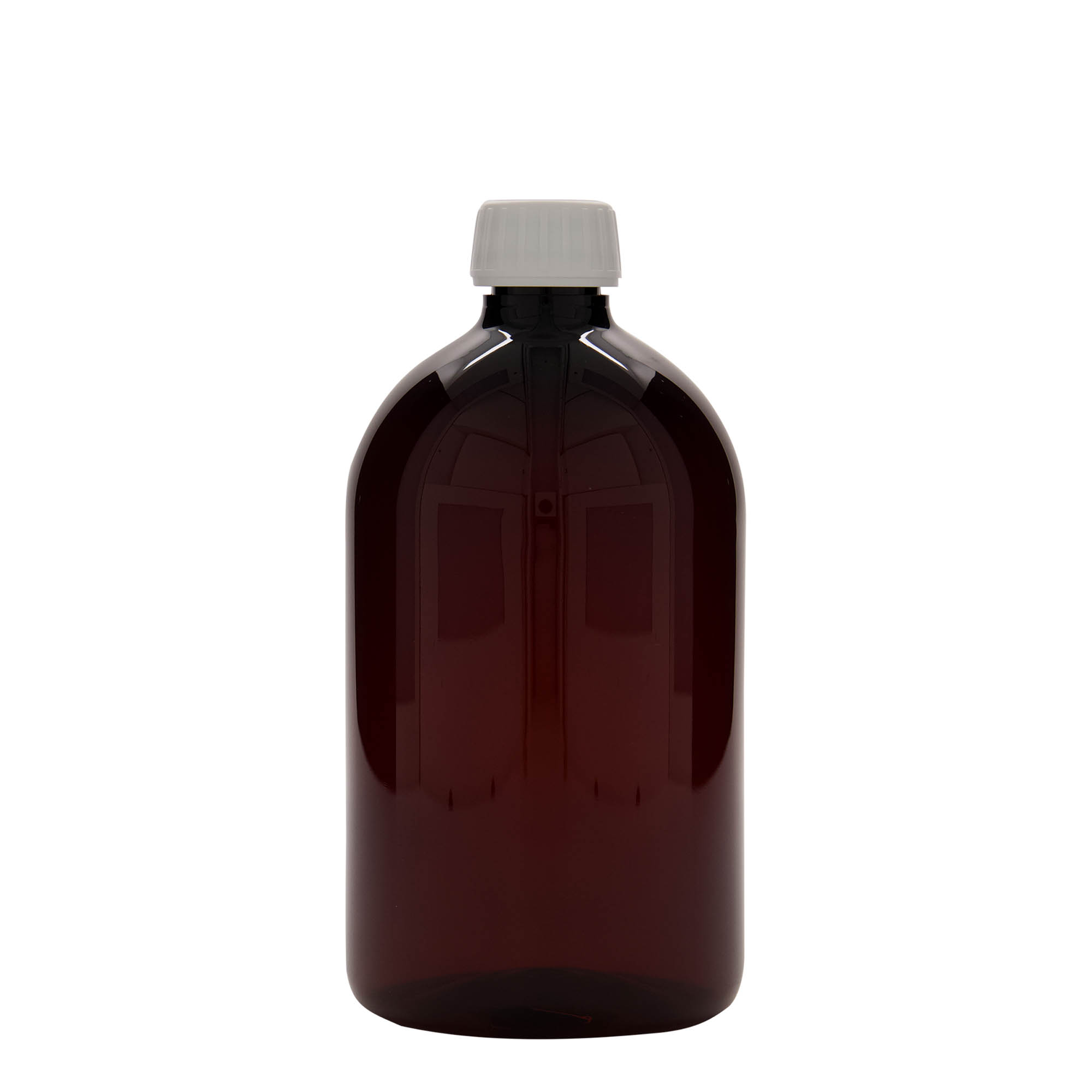 1.000 ml bottiglia medica in PET, marrone, plastica, bocca: PP 28 1.000 ml bottiglia medica in PET, marrone, plastica, bocca: PP 28