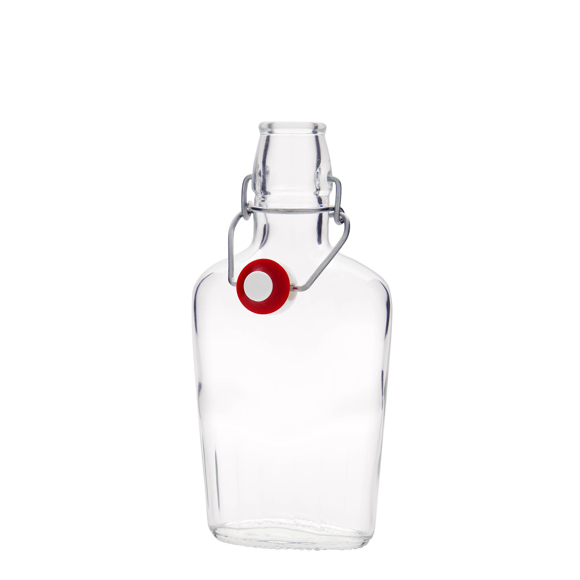 Bottiglia di vetro da 250 ml 'Fiaschetta', ovale, bocca: chiusura a leva Bottiglia di vetro da 250 ml 'Fiaschetta', ovale, bocca: chiusura a leva