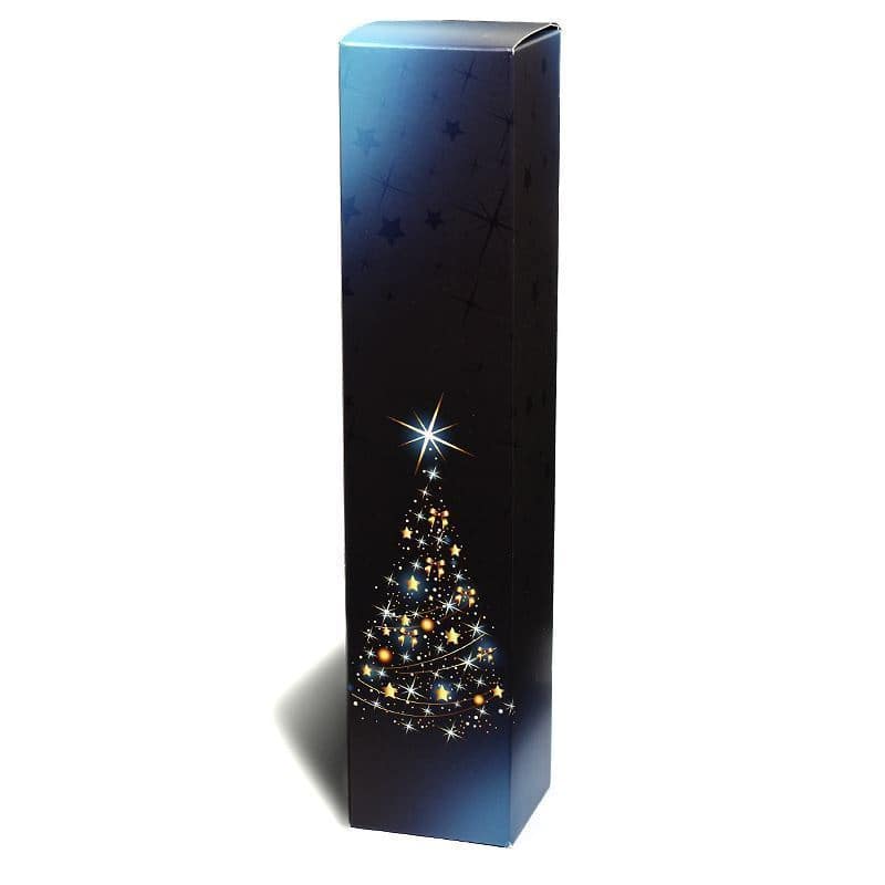 Scatola portabottiglie 'Albero di Natale', rettangolare, cartone, blu