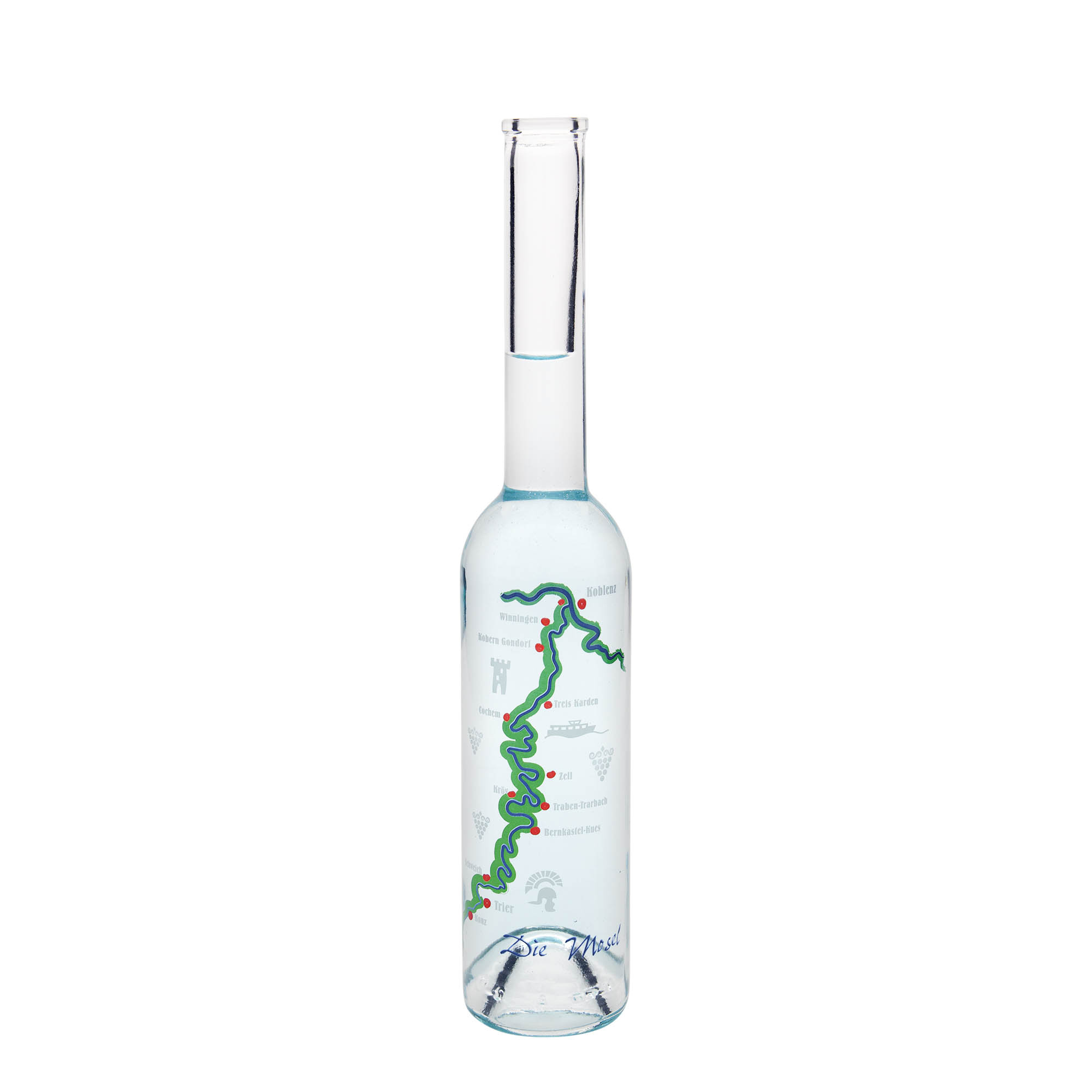 Bottiglia di vetro da 350 ml 'Opera', motivo: Mosella, bocca: sughero Bottiglia di vetro da 350 ml 'Opera', motivo: Mosella, bocca: sughero