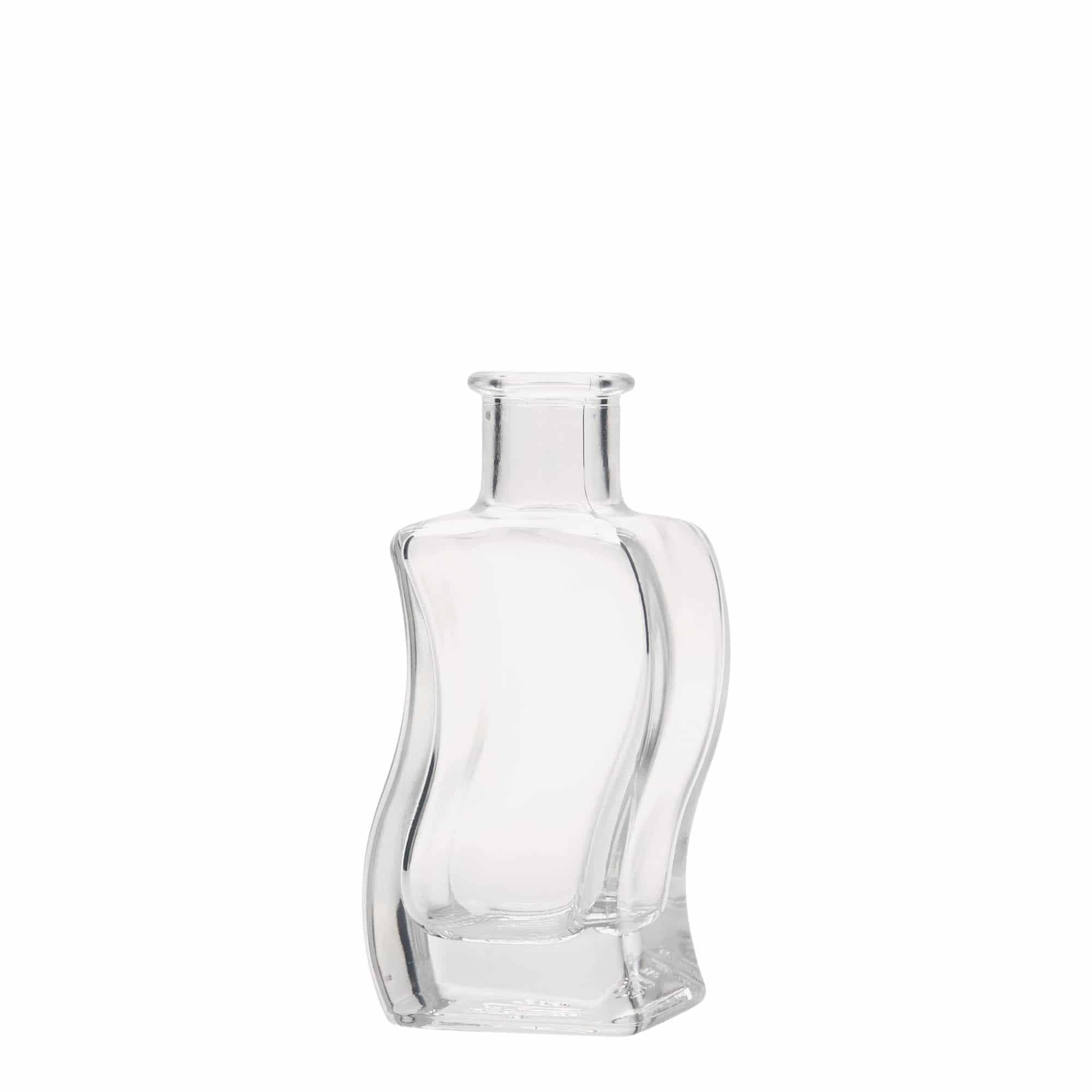 Bottiglia di vetro da 100 ml 'Welle', quadrata, bocca: sughero Bottiglia di vetro da 100 ml 'Welle', quadrata, bocca: sughero