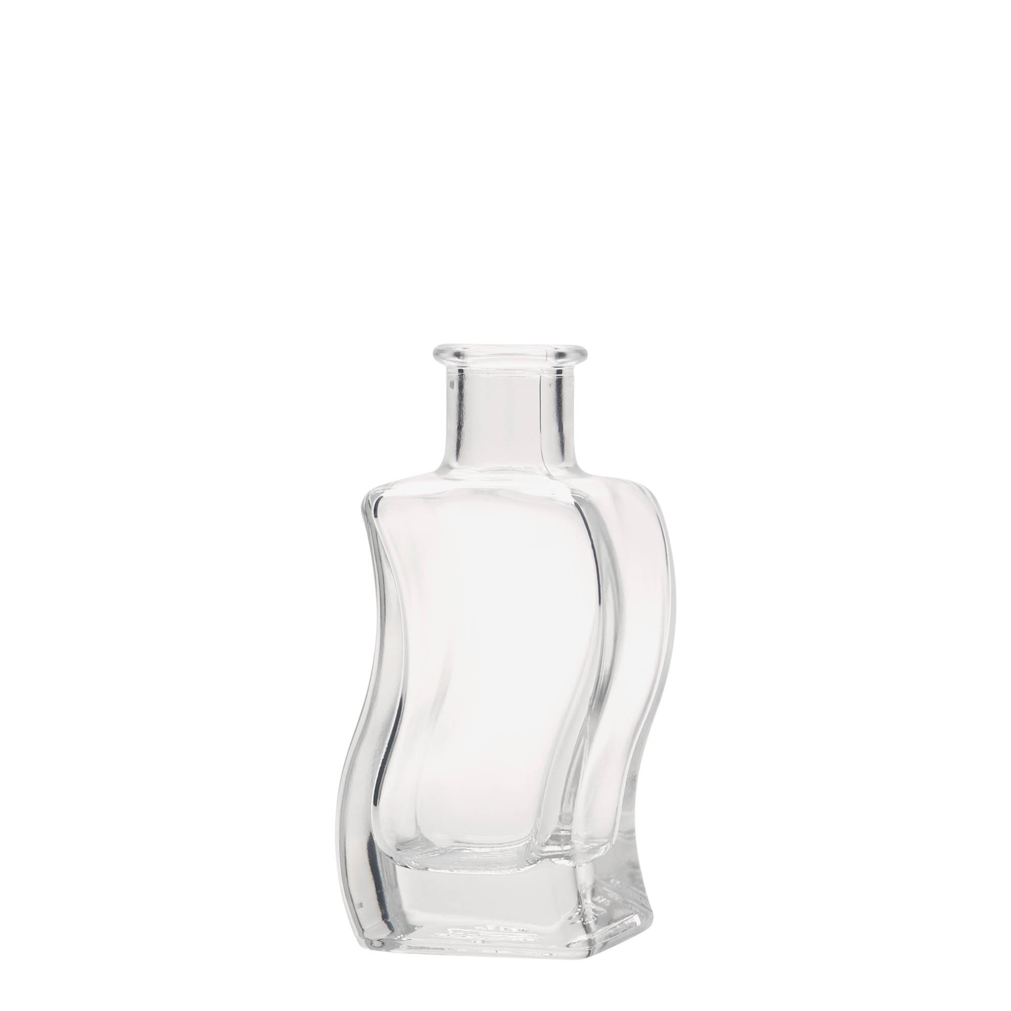 Bottiglia di vetro da 100 ml 'Welle', quadrata, bocca: sughero Bottiglia di vetro da 100 ml 'Welle', quadrata, bocca: sughero