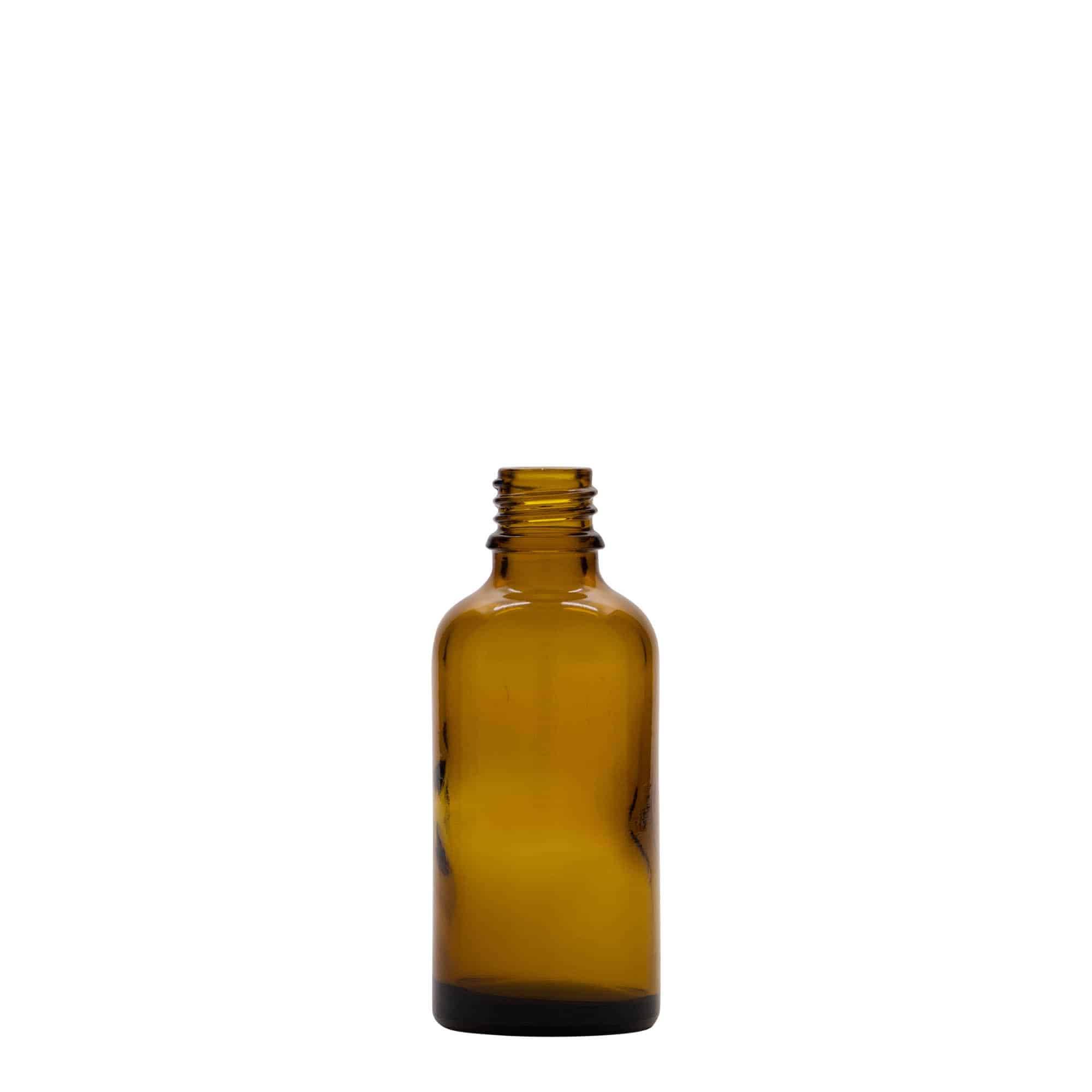 50 ml bottiglia medicinale, vetro, marrone, bocca: DIN 18