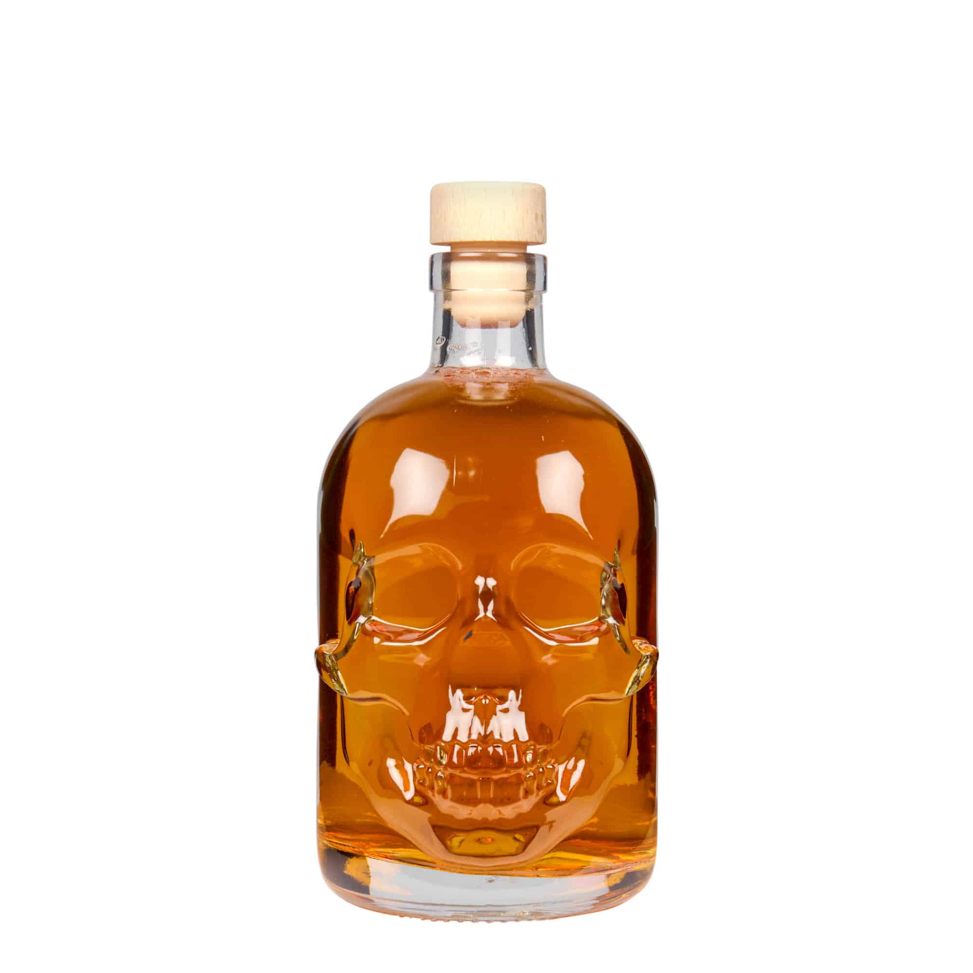 Bottiglia di vetro da 500 ml 'Teschio', bocca: sughero