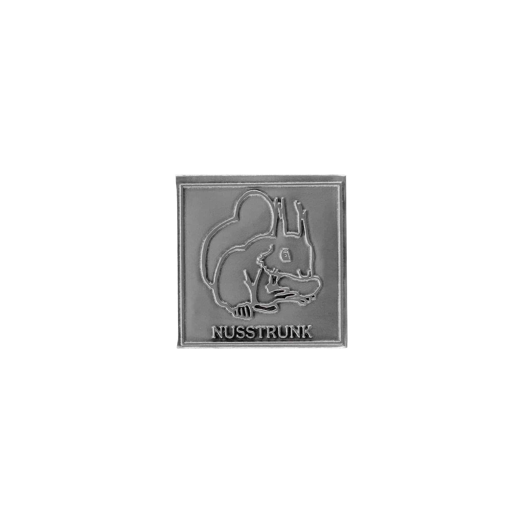 Etichetta in stagno 'Nusstrunk', quadrata, metallo, argento Etichetta in stagno 'Nusstrunk', quadrata, metallo, argento