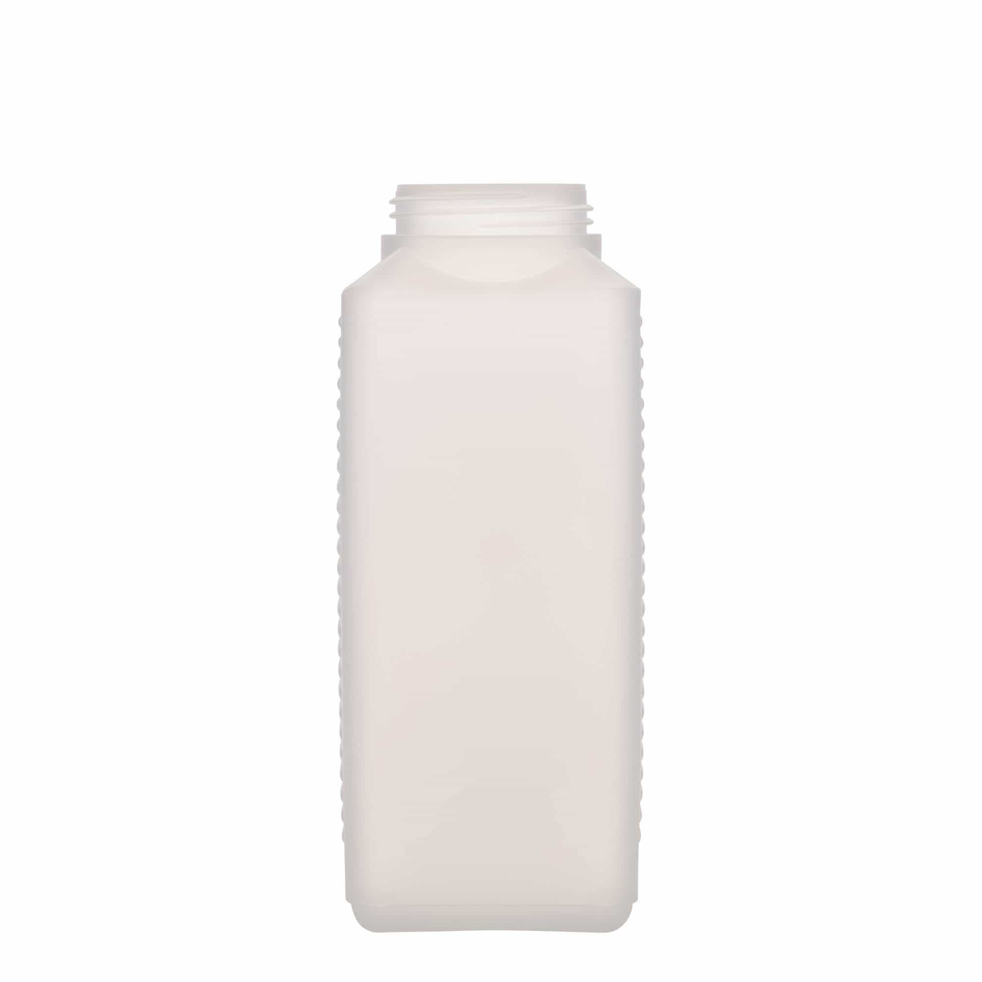 1.000 ml bottiglia a collo largo, rettangolare, plastica HDPE, naturale, bocca: DIN 60 EPE 1.000 ml bottiglia a collo largo, rettangolare, plastica HDPE, naturale, bocca: DIN 60 EPE