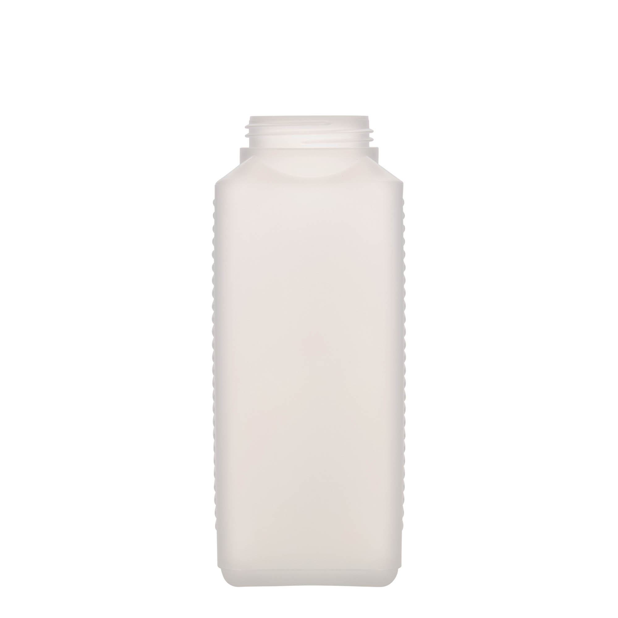 1.000 ml bottiglia a collo largo, rettangolare, plastica HDPE, naturale, bocca: DIN 60 EPE 1.000 ml bottiglia a collo largo, rettangolare, plastica HDPE, naturale, bocca: DIN 60 EPE