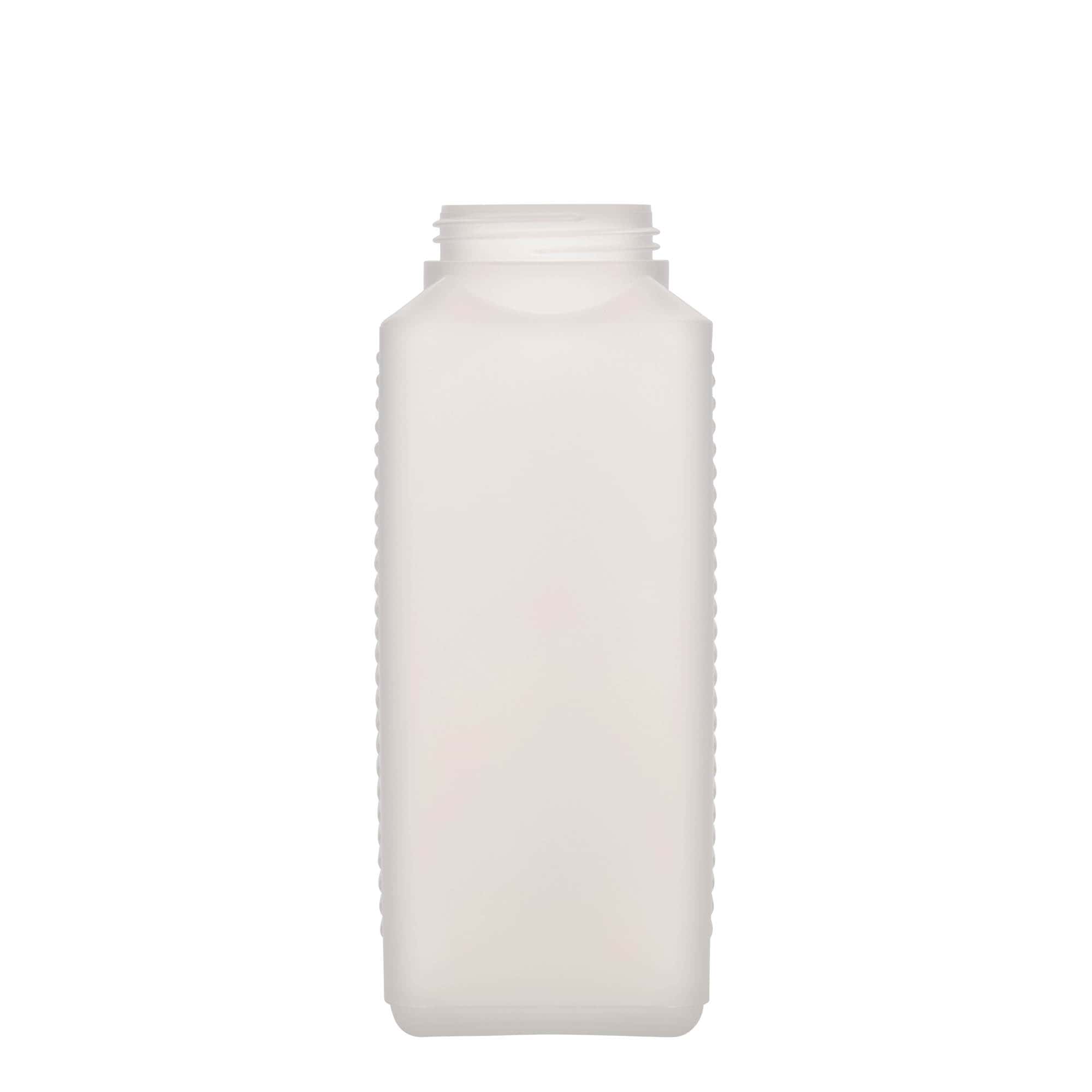 1.000 ml bottiglia a collo largo, rettangolare, plastica HDPE, naturale, bocca: DIN 60 EPE