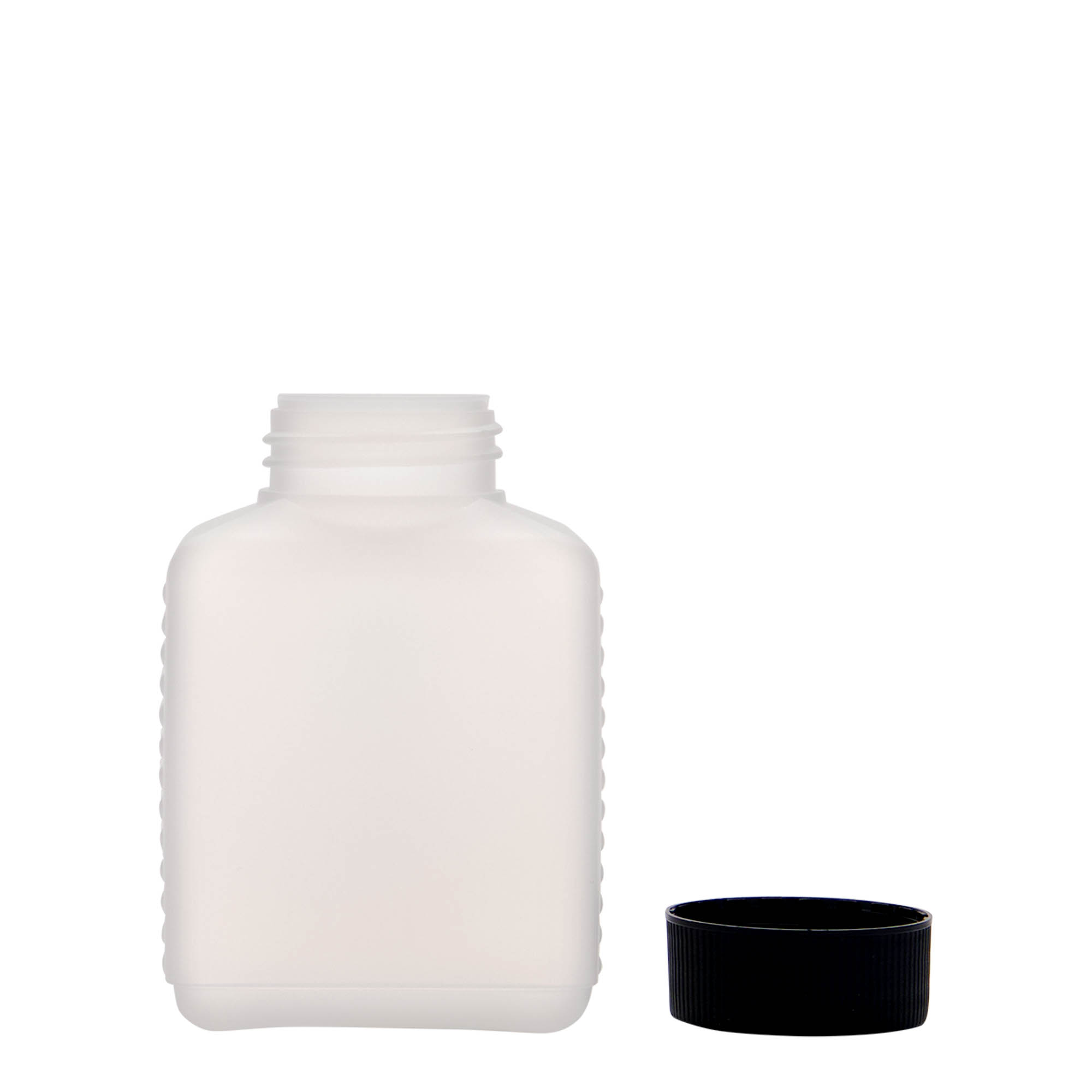 250 ml bottiglia a collo largo, rettangolare, plastica HDPE, naturale, bocca: DIN 40 EPE 250 ml bottiglia a collo largo, rettangolare, plastica HDPE, naturale, bocca: DIN 40 EPE