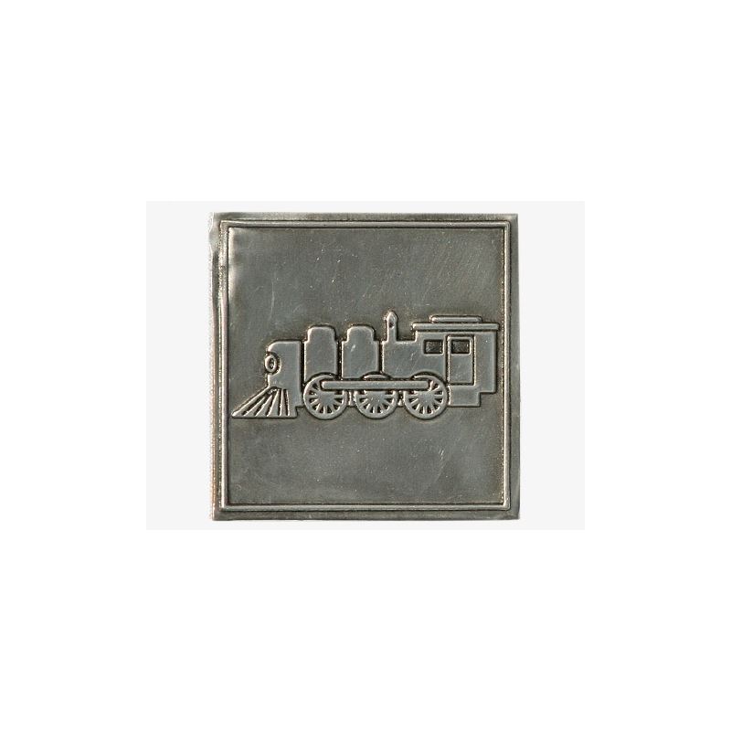 Etichetta metallica 'Locomotiva', quadrata, stagno, argento