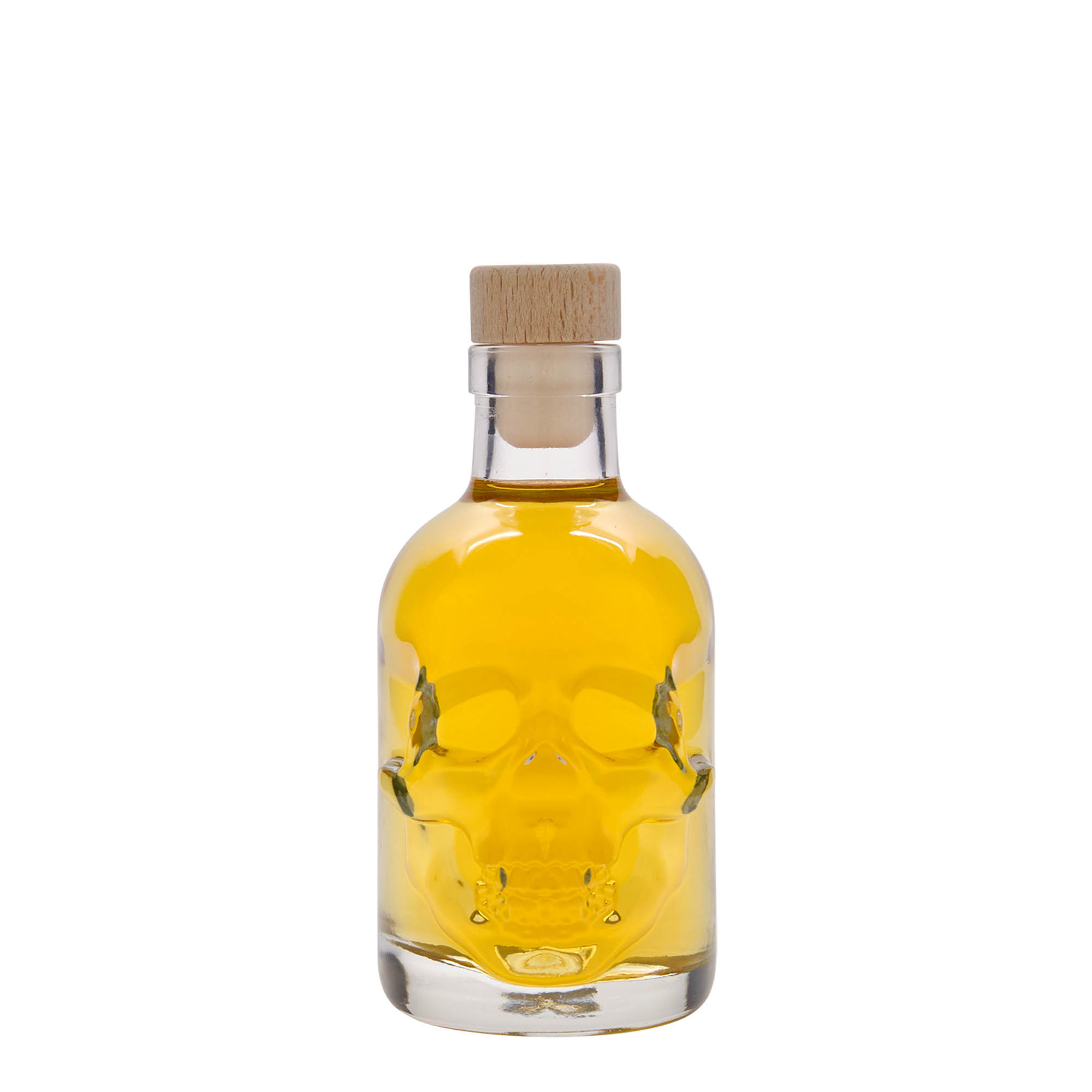 Bottiglia di vetro da 200 ml 'Teschio', bocca: sughero