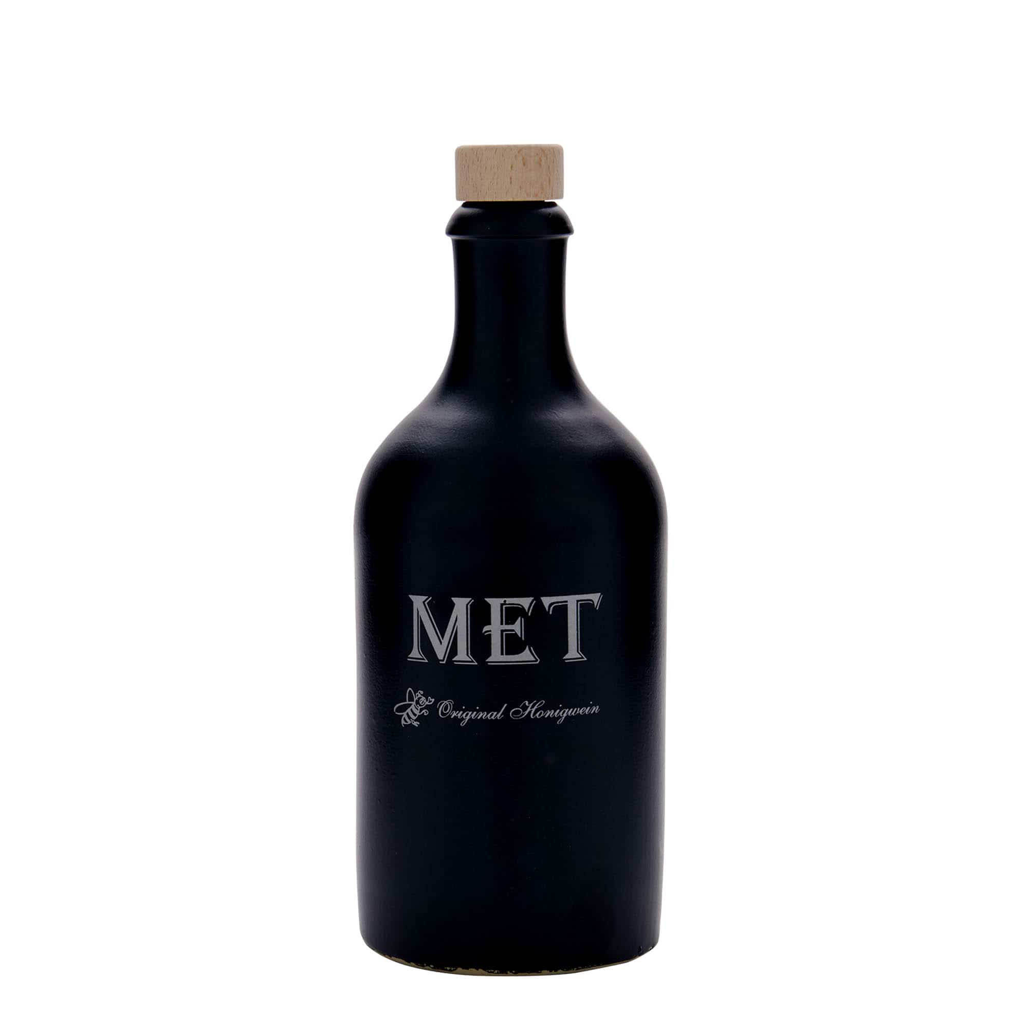 500 ml Bottiglia in ceramica, motivo: Met, ceramica grès, nero, imboccatura: fascetta