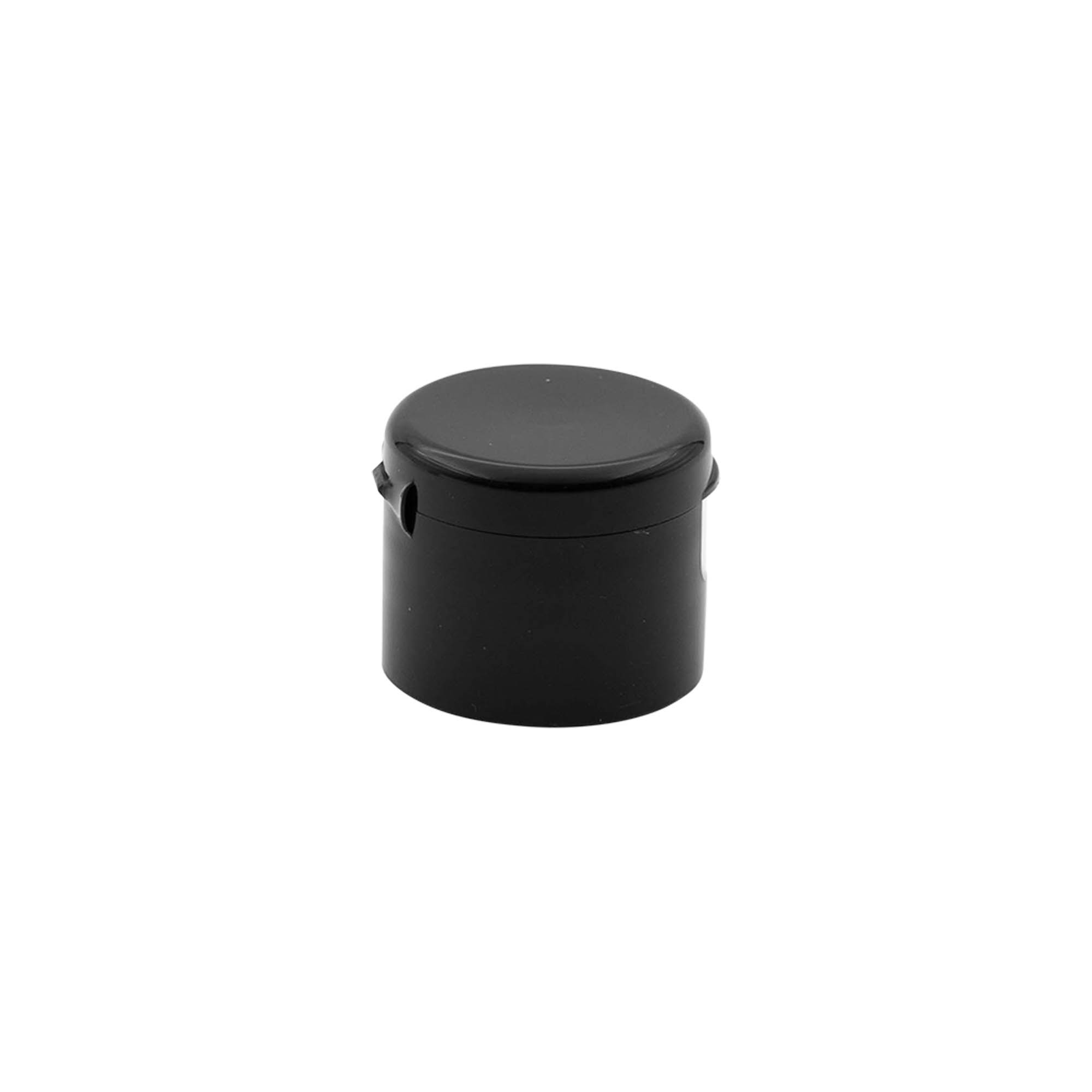 Tappo a vite con cerniera a ribalta, plastica PP, nero, per bocca: 24/410 Tappo a vite con cerniera a ribalta, plastica PP, nero, per bocca: 24/410