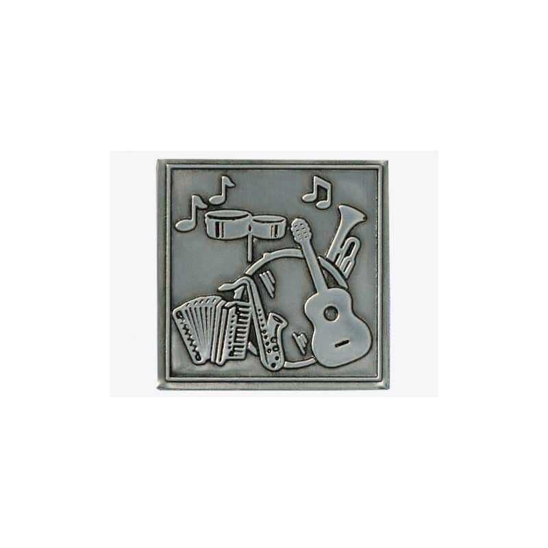 Etichetta metallica 'Musica', quadrata, stagno, argento Etichetta metallica 'Musica', quadrata, stagno, argento