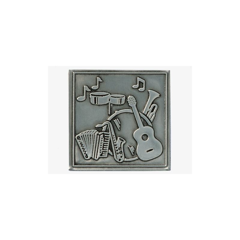 Etichetta in stagno 'Musik', quadrata, metallo, argento Etichetta in stagno 'Musik', quadrata, metallo, argento
