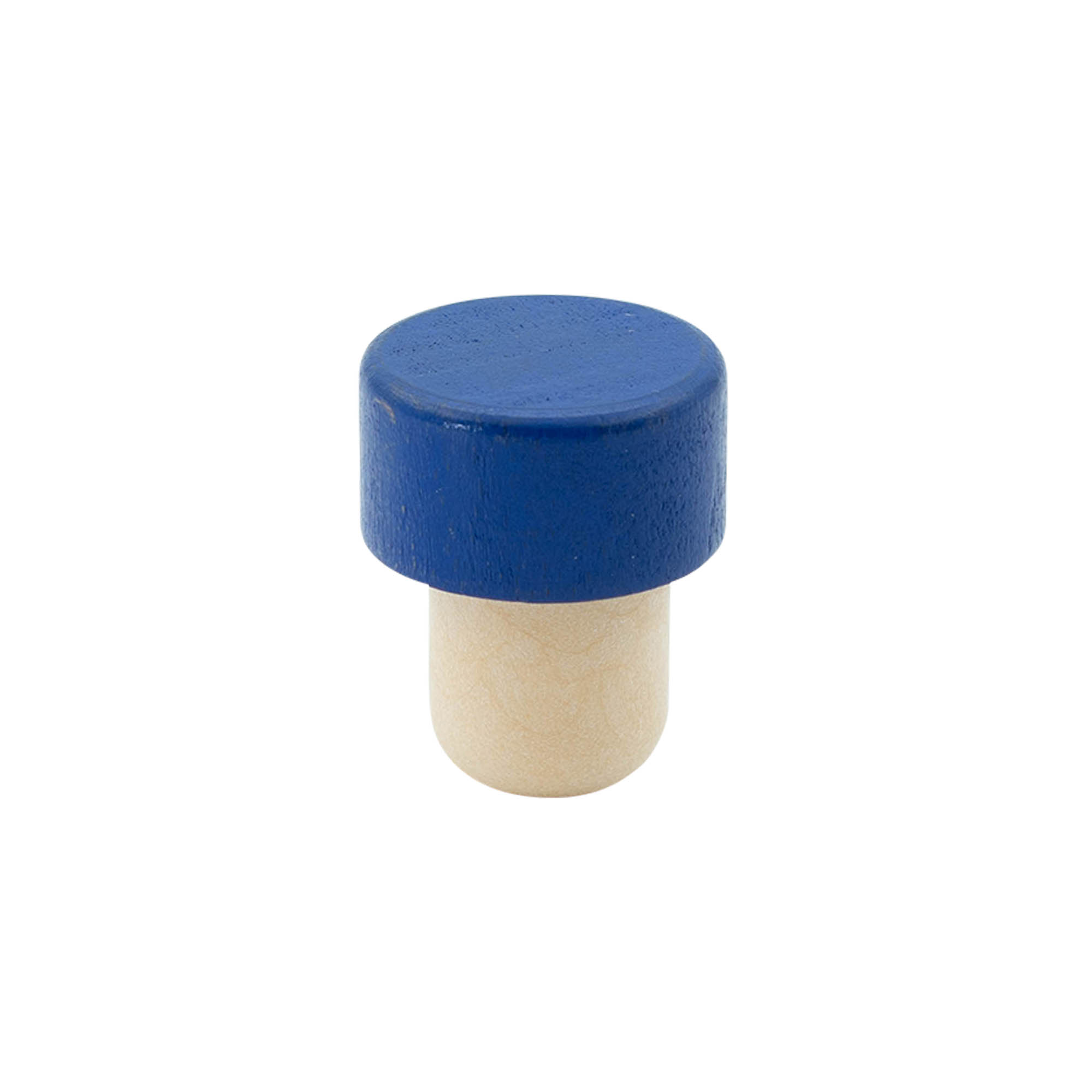 Tappo a manico 19 mm, legno/plastica, blu, per bocca: sughero Tappo a manico 19 mm, legno/plastica, blu, per bocca: sughero