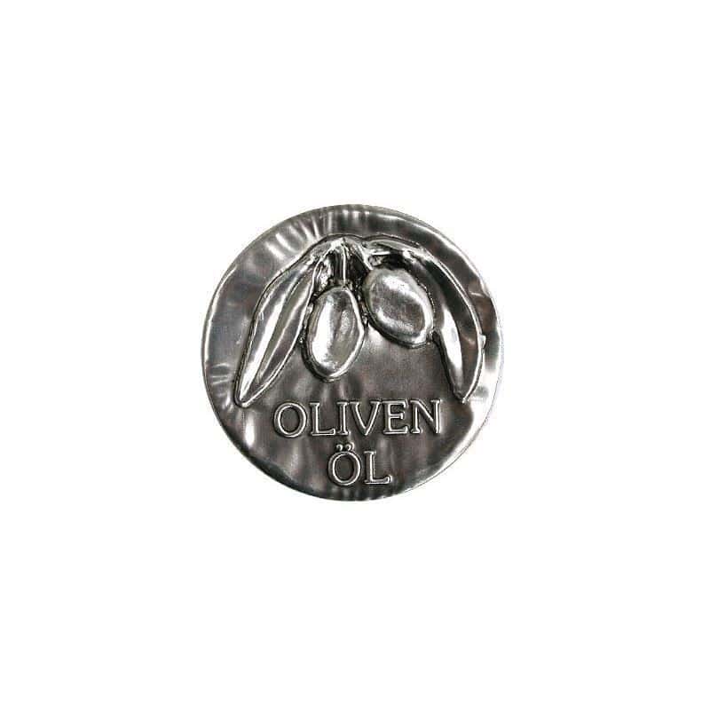 Etichetta metallica 'Olio d’oliva', stagno, argento