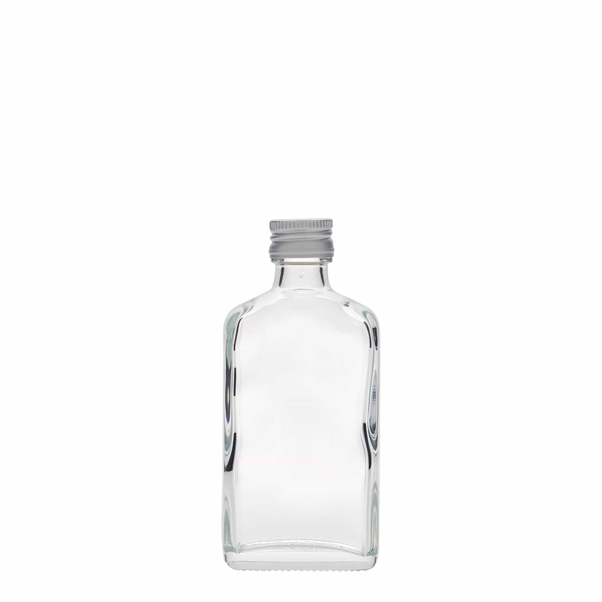 Bottiglia tascabile da 50 ml, rettangolare, vetro, bocca: PP 18
