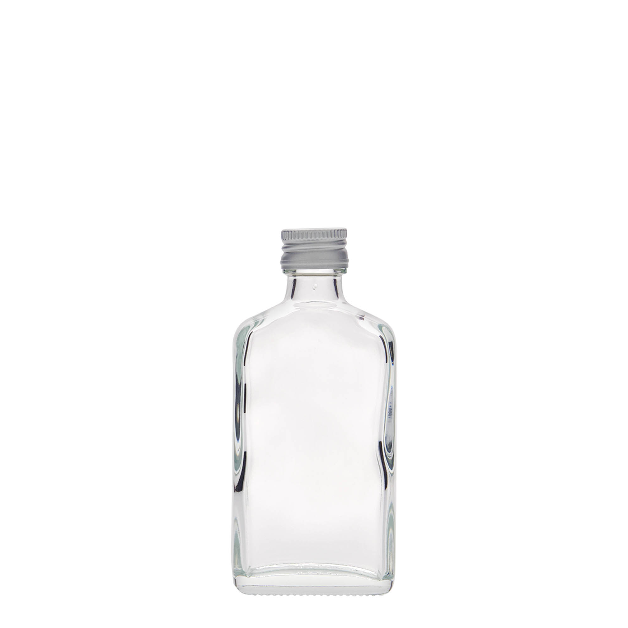 Bottiglia tascabile da 50 ml, rettangolare, vetro, bocca: PP 18 Bottiglia tascabile da 50 ml, rettangolare, vetro, bocca: PP 18