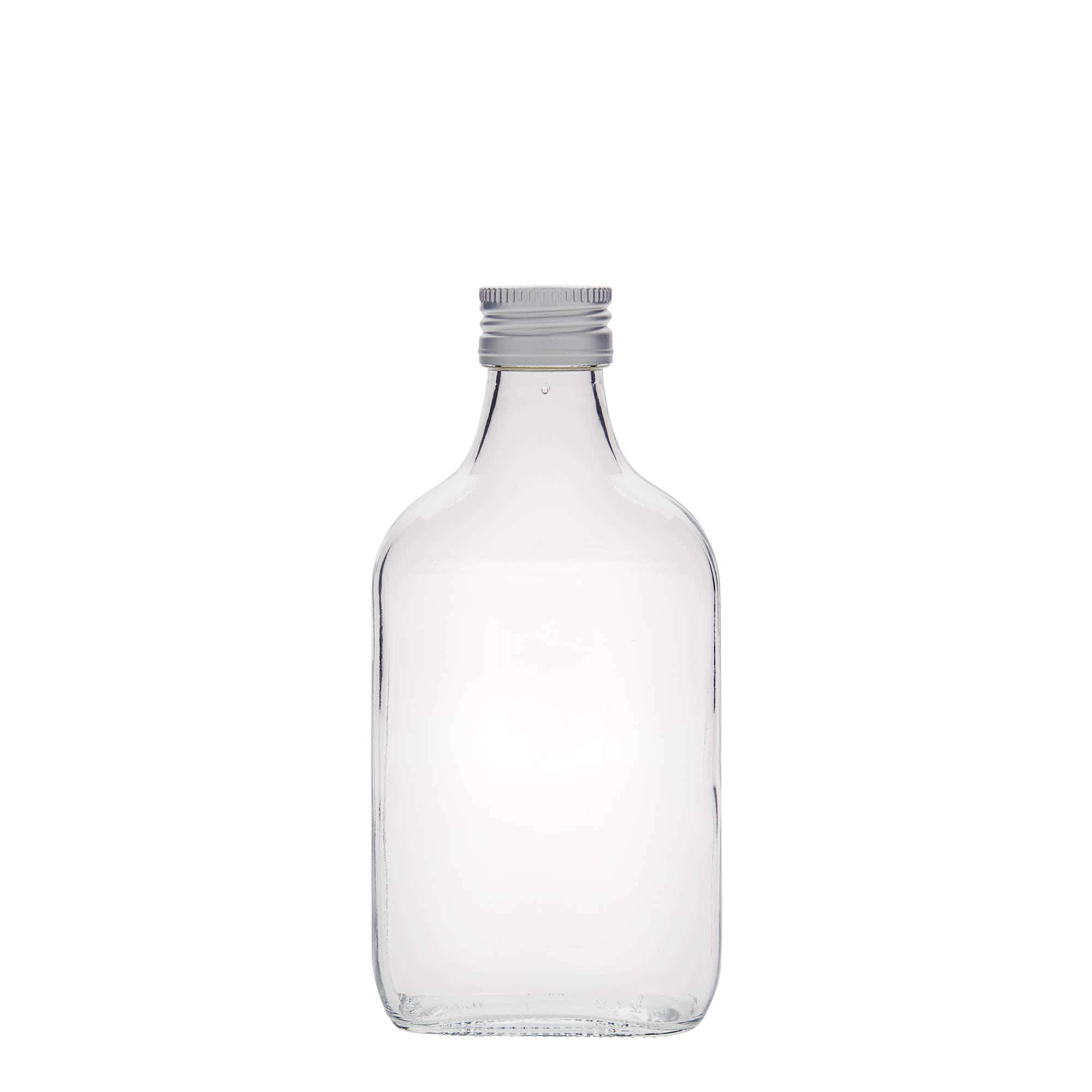 Bottiglia tascabile 200 ml, rettangolare, vetro, bocca: PP 28