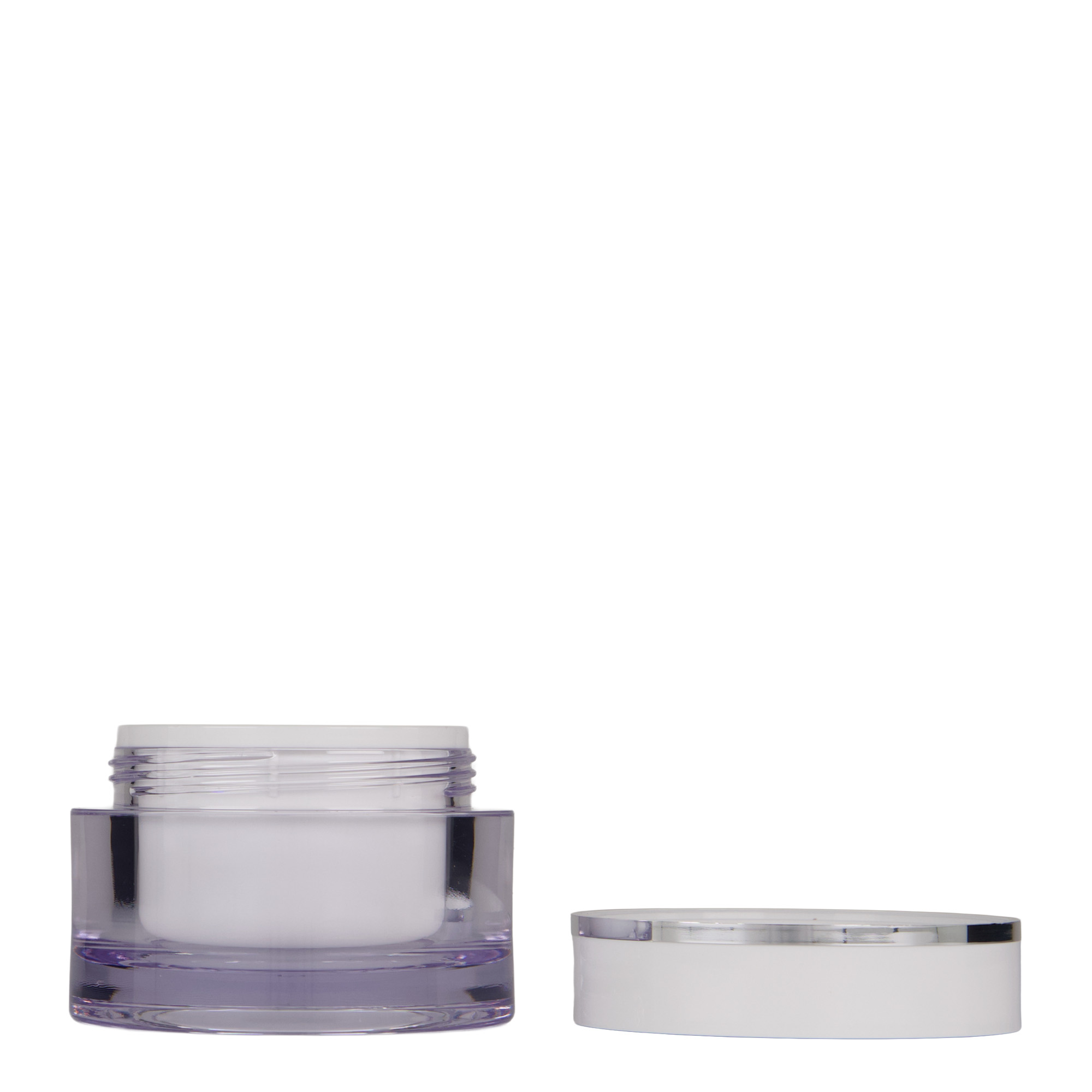 50 ml barattolo, plastica SAN, bianco, bocca: chiusura a vite 50 ml barattolo, plastica SAN, bianco, bocca: chiusura a vite