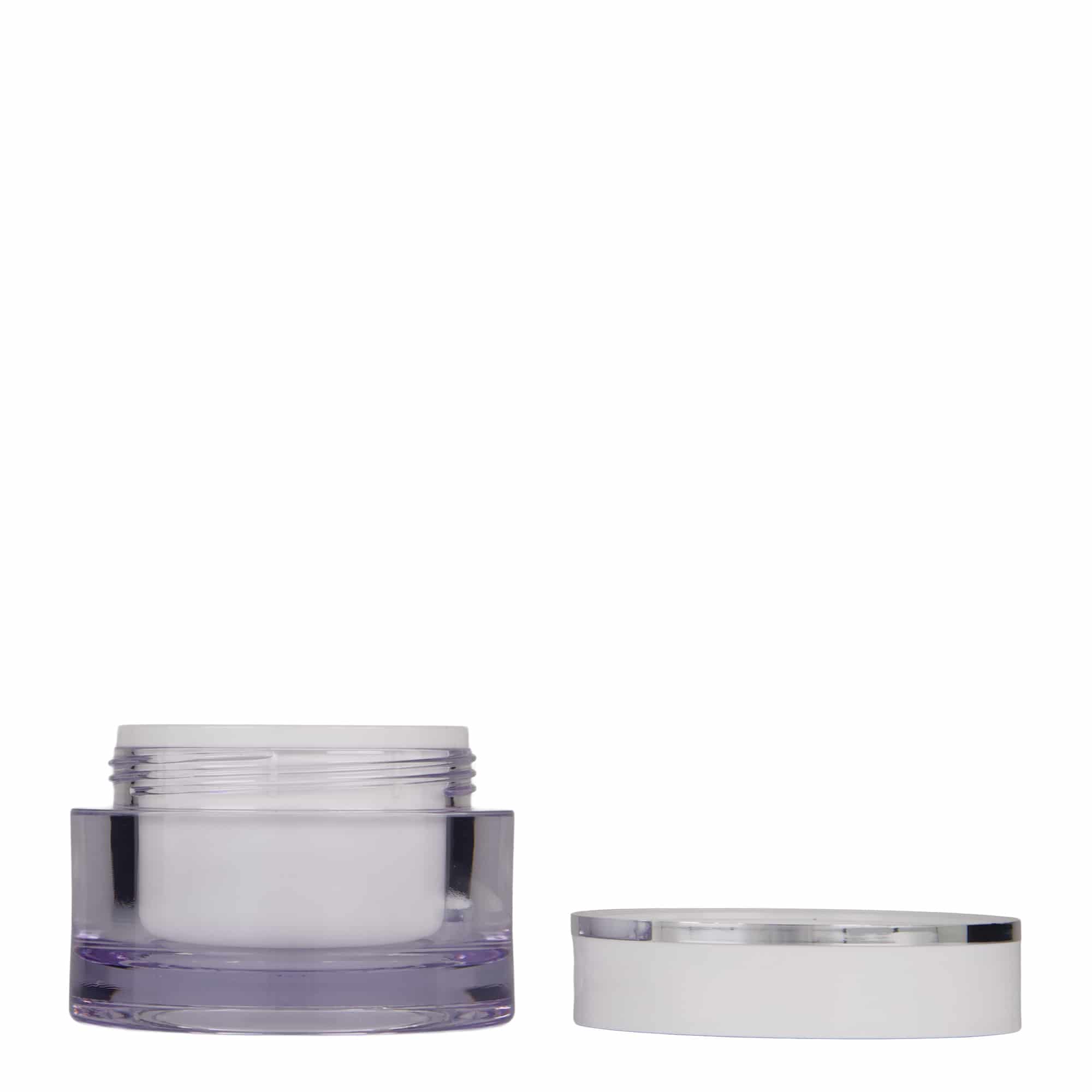 50 ml barattolo, plastica SAN, bianco, bocca: chiusura a vite