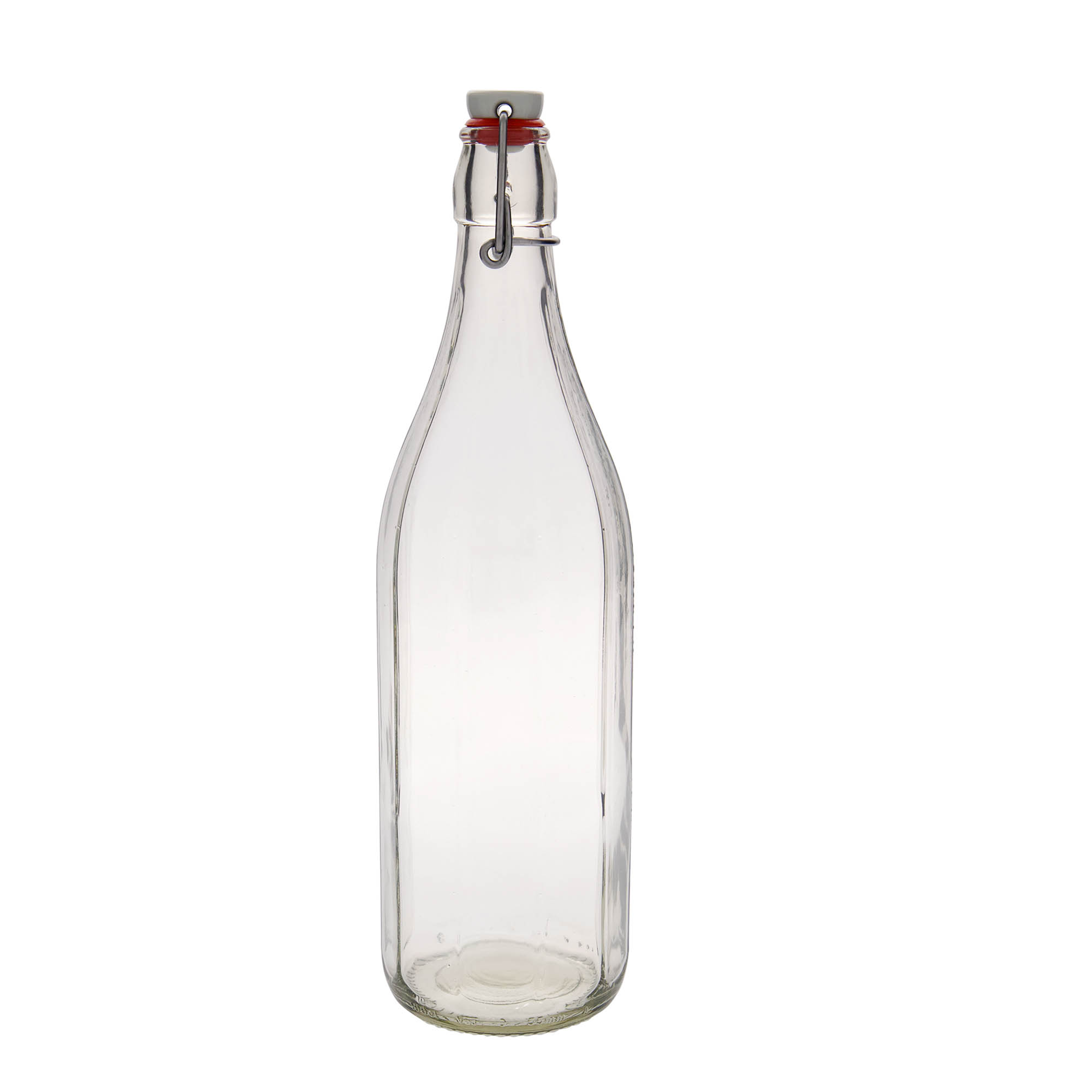Bottiglia di vetro da 1.000 ml 'Bravo' #, decagonale, bocca: chiusura a gancio Bottiglia di vetro da 1.000 ml 'Bravo' #, decagonale, bocca: chiusura a gancio